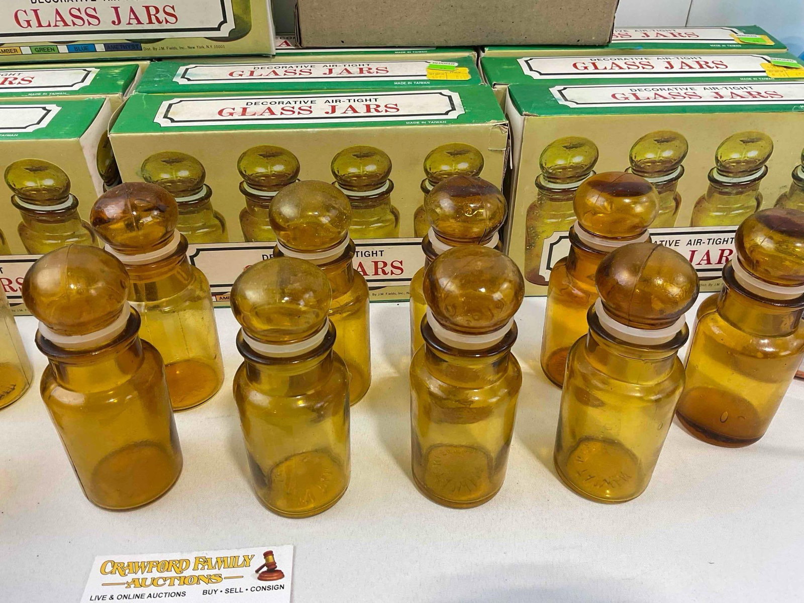 60 pcs Vintage Decorative Air Tight Lidded Glass Jars, 58x Amber Glass & 2x Blue Glass & More! - 5