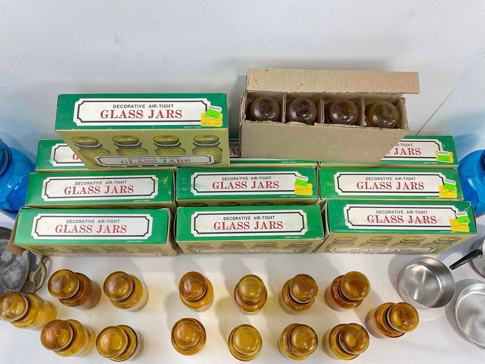60 pcs Vintage Decorative Air Tight Lidded Glass Jars, 58x Amber Glass & 2x Blue Glass & More! - 6