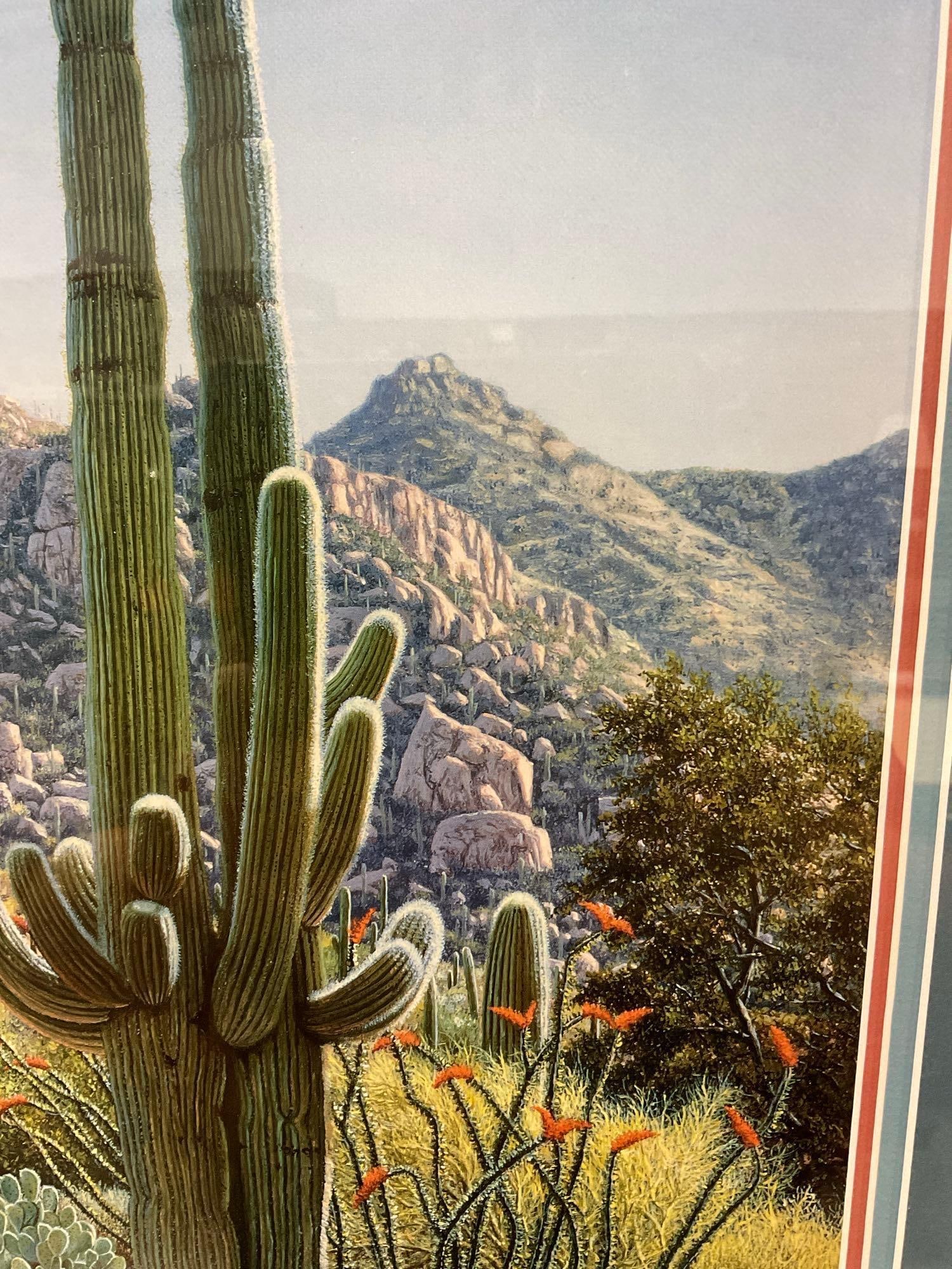 Framed lithograph Signed & #d 89/750 titled Saguaro scout by Doug Miller, 31 x 26 inches - 2