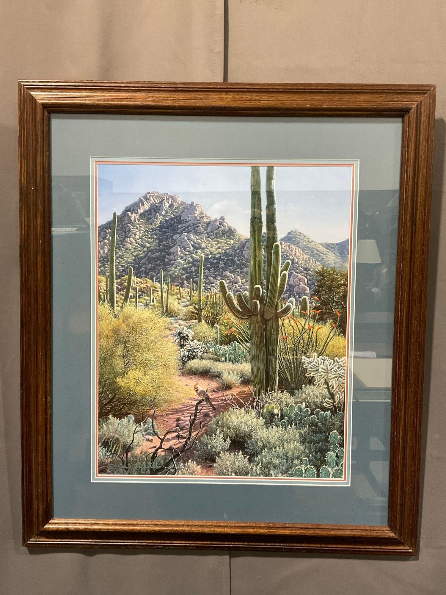 Framed lithograph Signed & #d 89/750 titled Saguaro scout by Doug Miller, 31 x 26 inches - 5