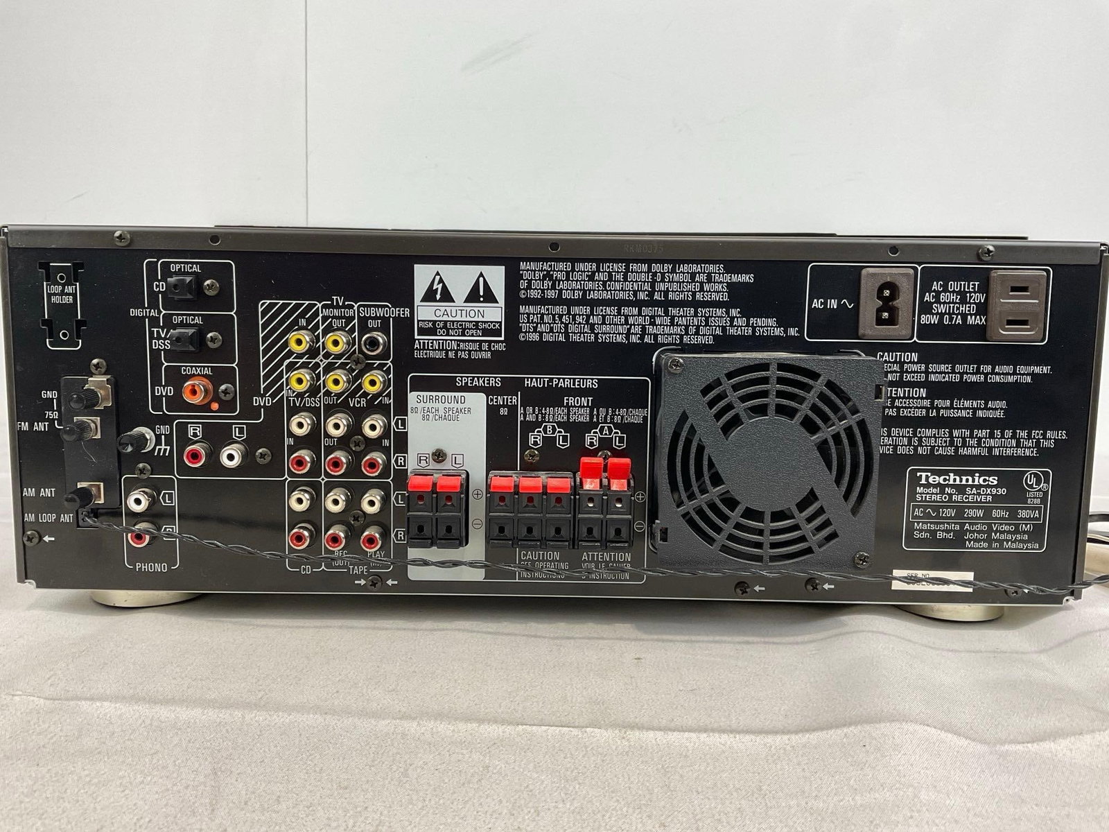 Technics AV Control Stereo Receiver SA-DX930, w/ remote, tested & powers on, 9h x 18w x 13d inches - 4