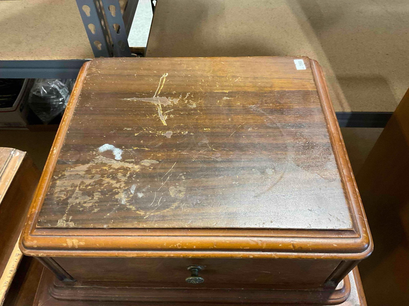 Vintage Oak Wood w/ Walnut Veneer Bedside Cabinet w/ Drawer & Cupboard. Fair Condition. - 4