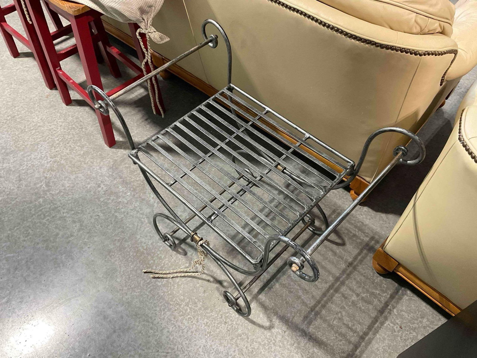 Brushed Gray Painted Metal Bench? w/ Beige Covered Cushion. Good Condition. See pics. - 5