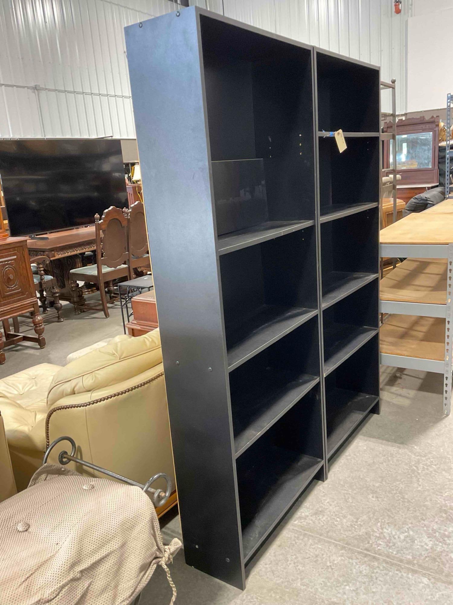 Black Pressboard 4-Shelf Book Case. Measures 27" x 10" x 69" As Is Condition. See pics. - 3