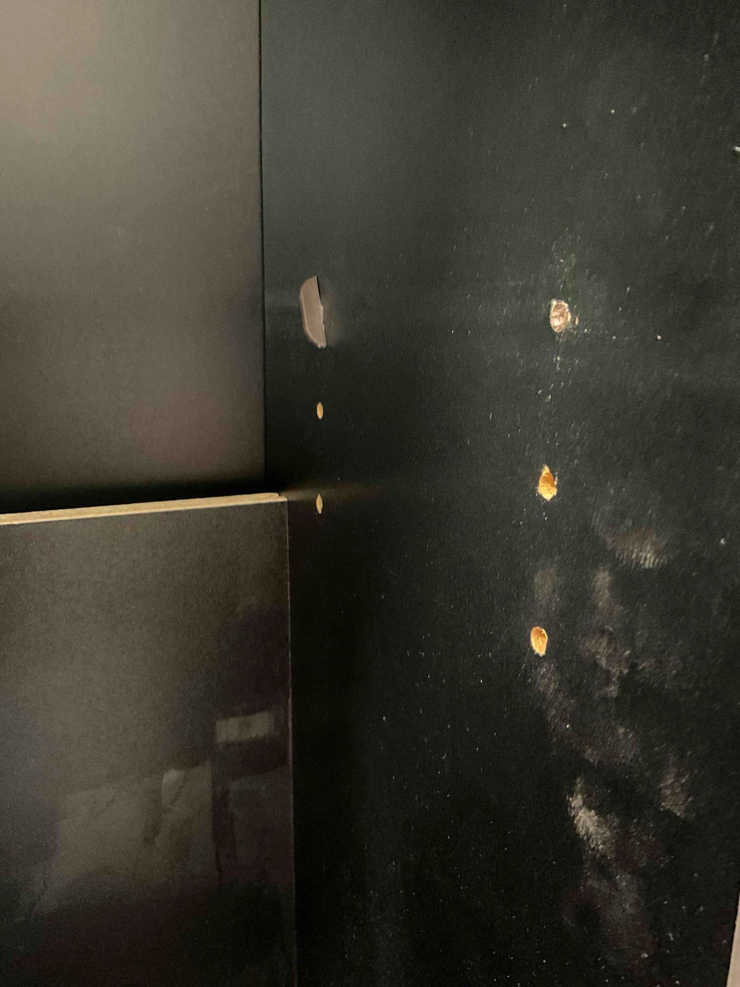 Black Pressboard 4-Shelf Book Case. Measures 27" x 10" x 69" As Is Condition. See pics. - 5