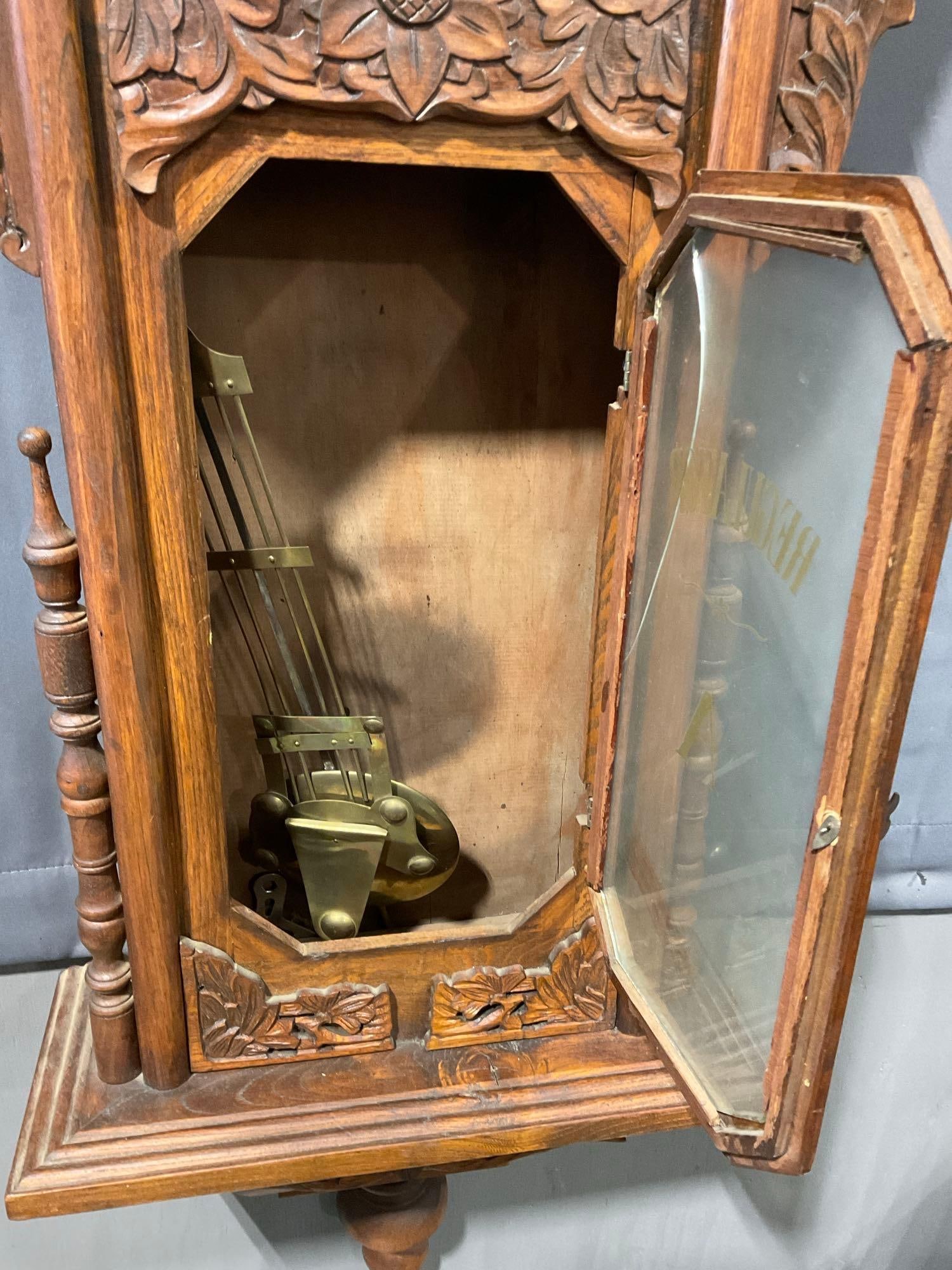 Rare Antique Regulator Clock, Seikosha Clock Company, Ornately floral carved details, Time Strike - 6