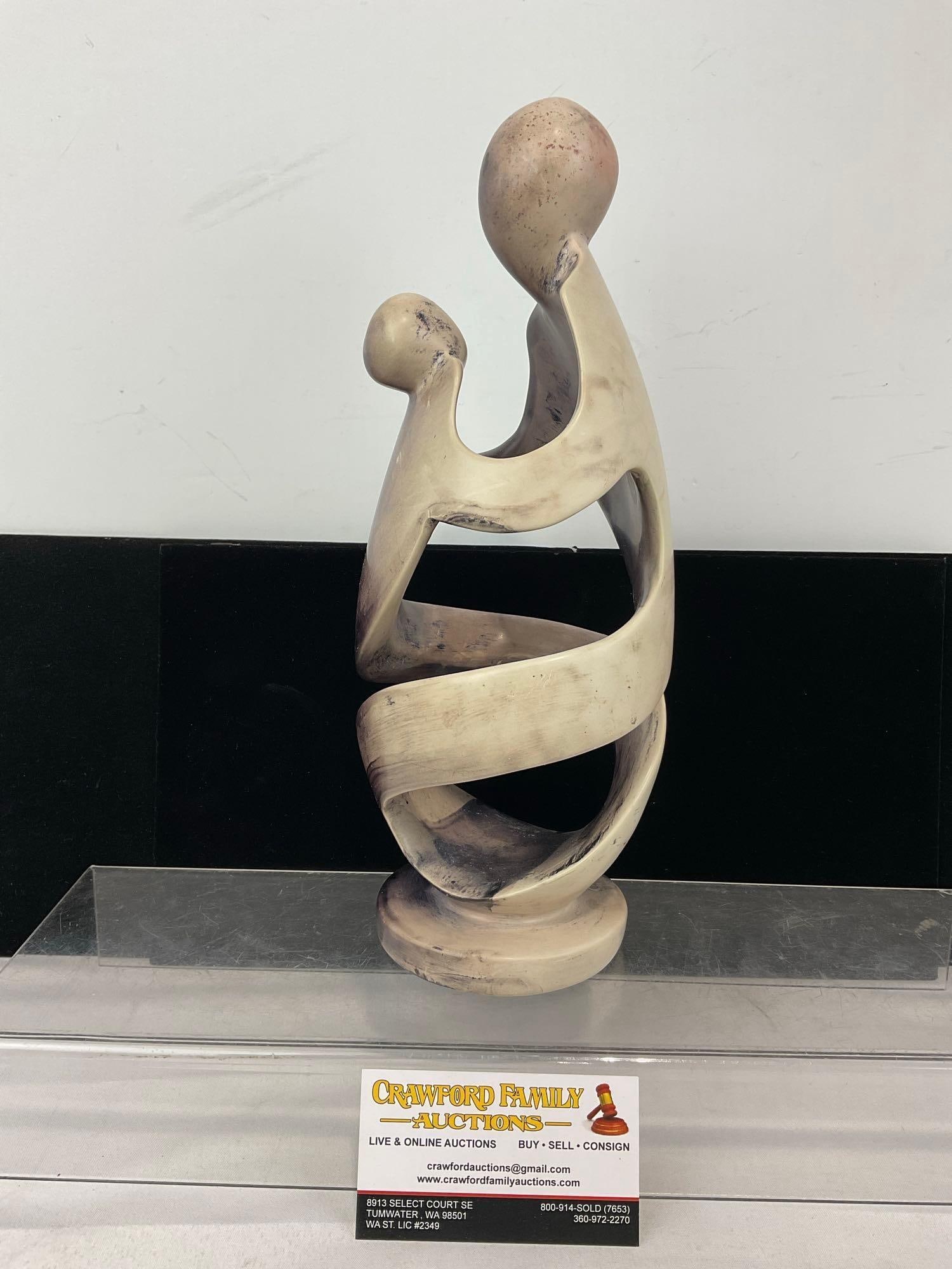 Carved Stone African Mother & Child Figure, Lovely Light & Dark coloring, 14h x 7w x 7d inches: Similar to the last piece. Appears to be in good shape. The piece measures approx 14h x 7w x 7d inches. See pics. E-6080