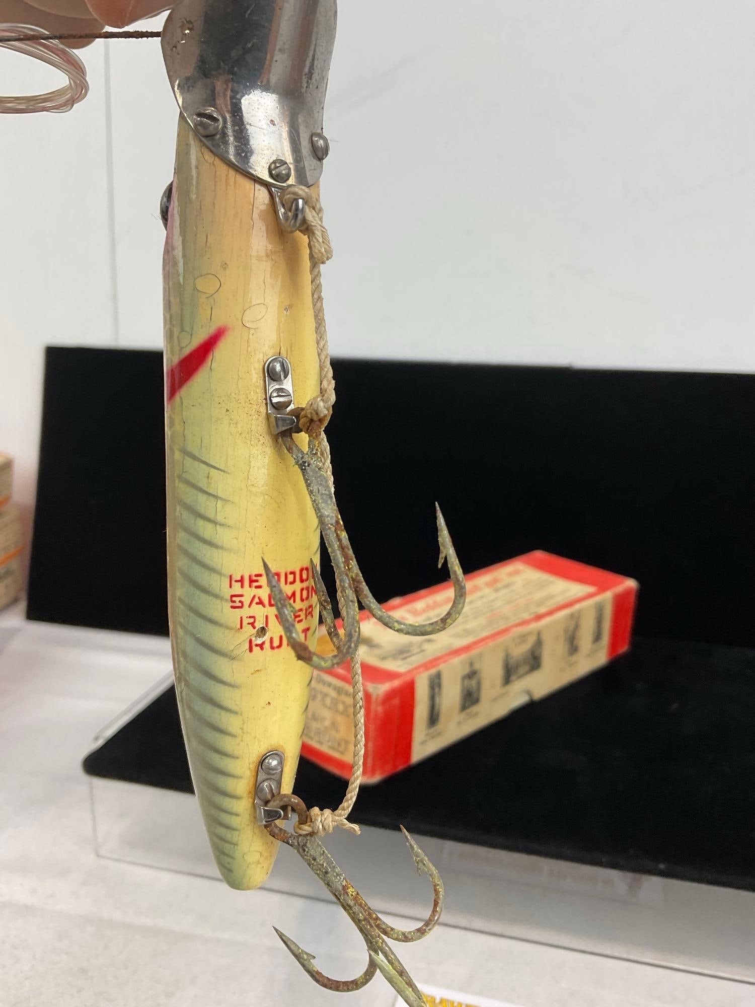 Vintage Heddon Salmon River Runt Lure, w/box, 8859XRX, Silver, Blue stripe, two hooks - 3