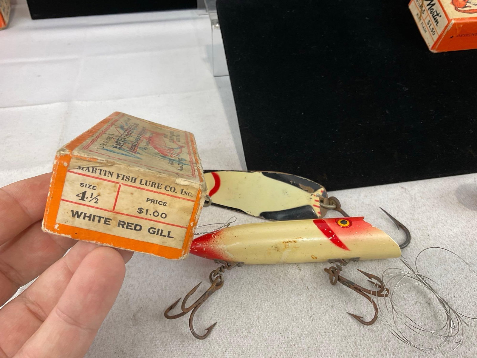 Fishing Lures, w/2 Martin Boxes, C.F.Forcier piece?, Martin Pearl Plug, Flashers & more - 7