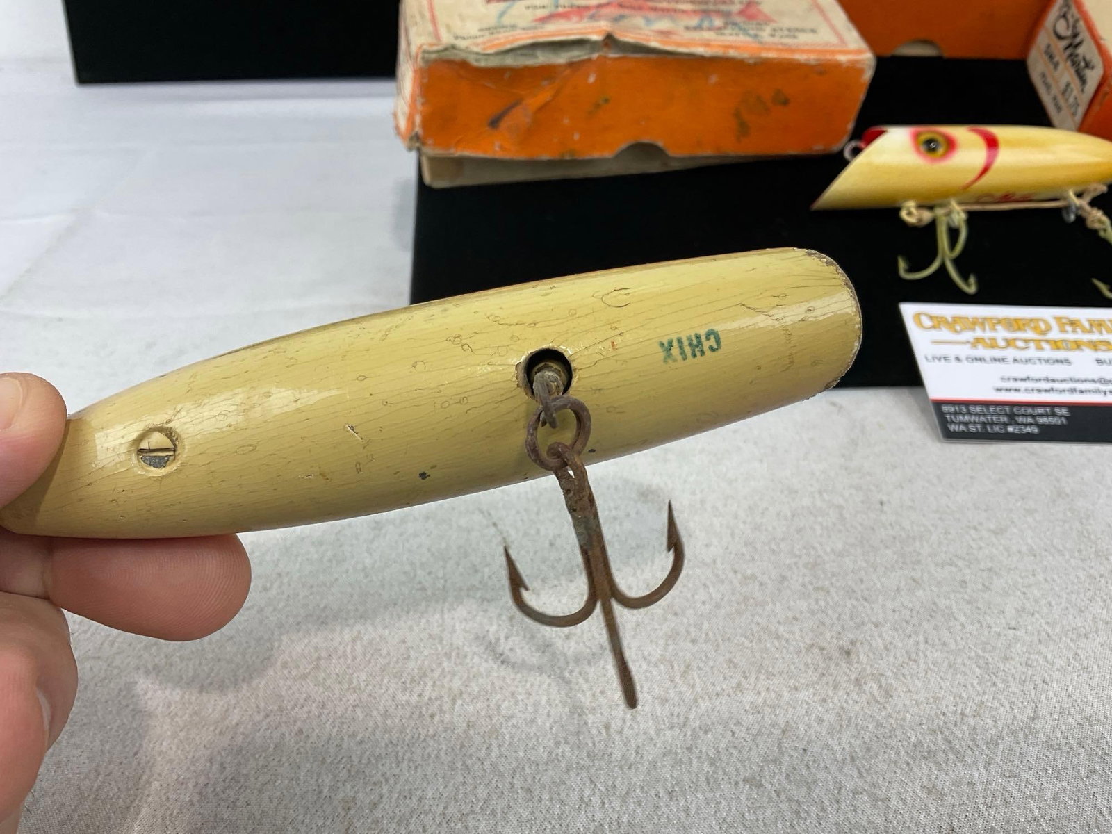 Martin Fish Lure Co. Pearl Pink 4 1/2, Yellow Red Gill Size 5 & SM-4 Pearl Pink, all w/boxes (1 of 4)