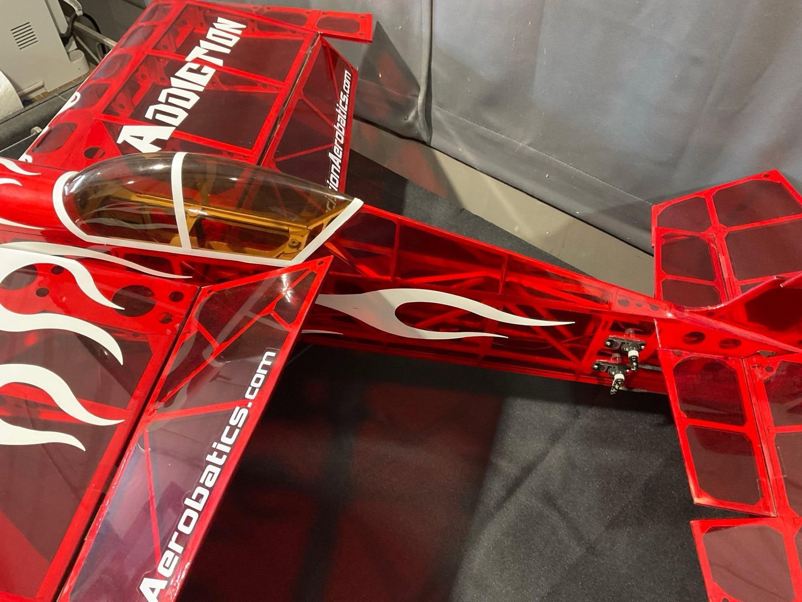 Precision Aerobatics Addiction 3D Aerobatic Aircraft, Translucent Red & white flames, 39x40x17 inch - 3