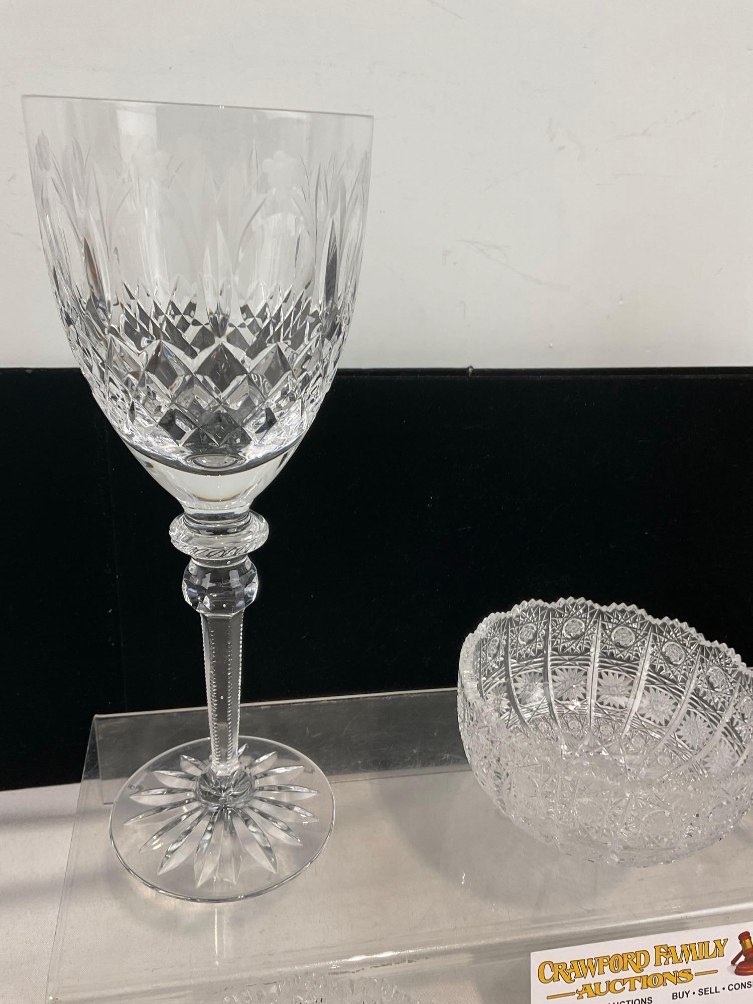 Pair of Rogaska Crystal Wine Glasses & 3 Queen Lace Bohemian Candy Dishes - 2