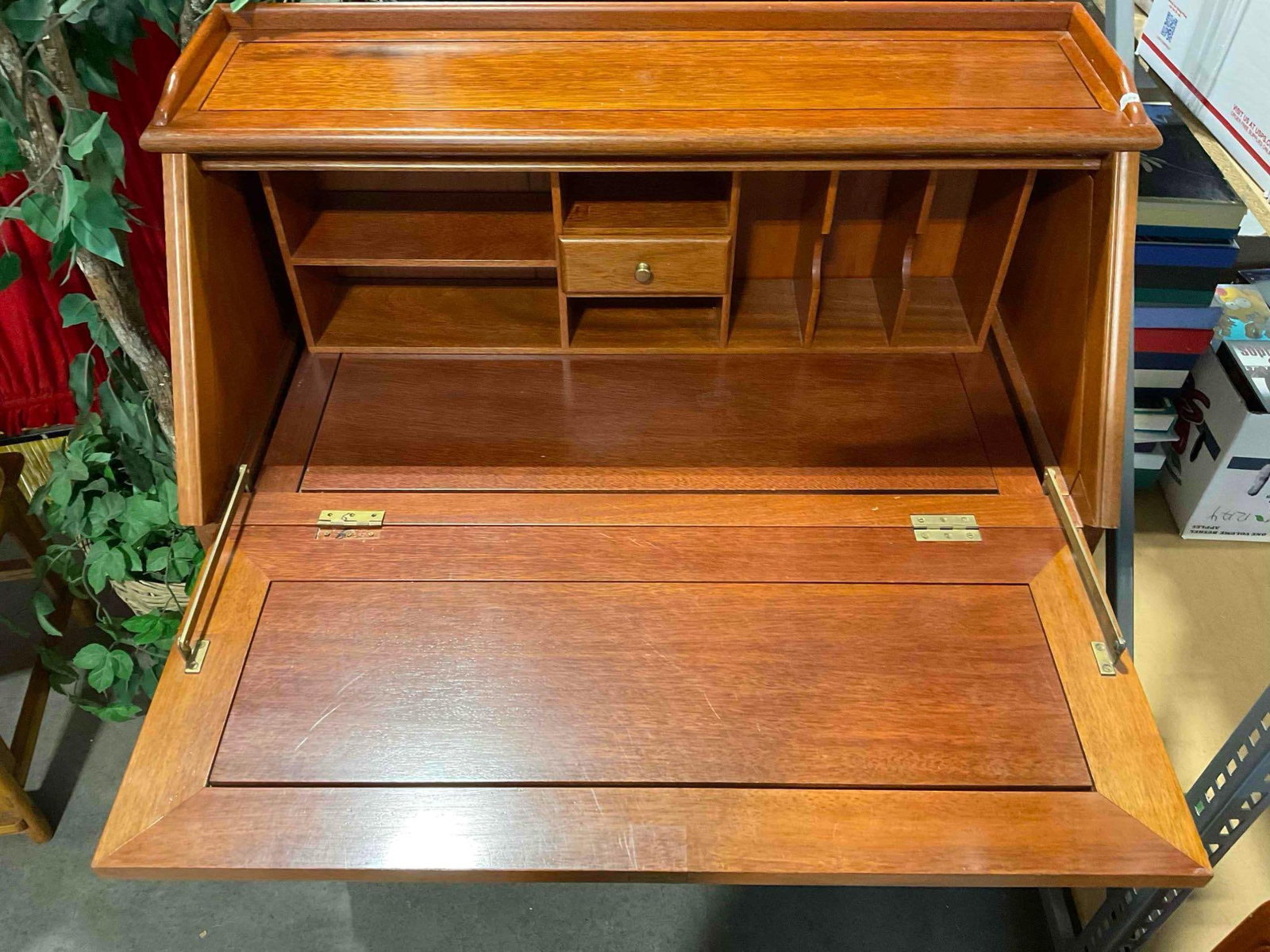 Vintage Asian Style Carved Rosewood Slant Top Secretary Desk w/ 6 Drawers. Fair Condition. - 2