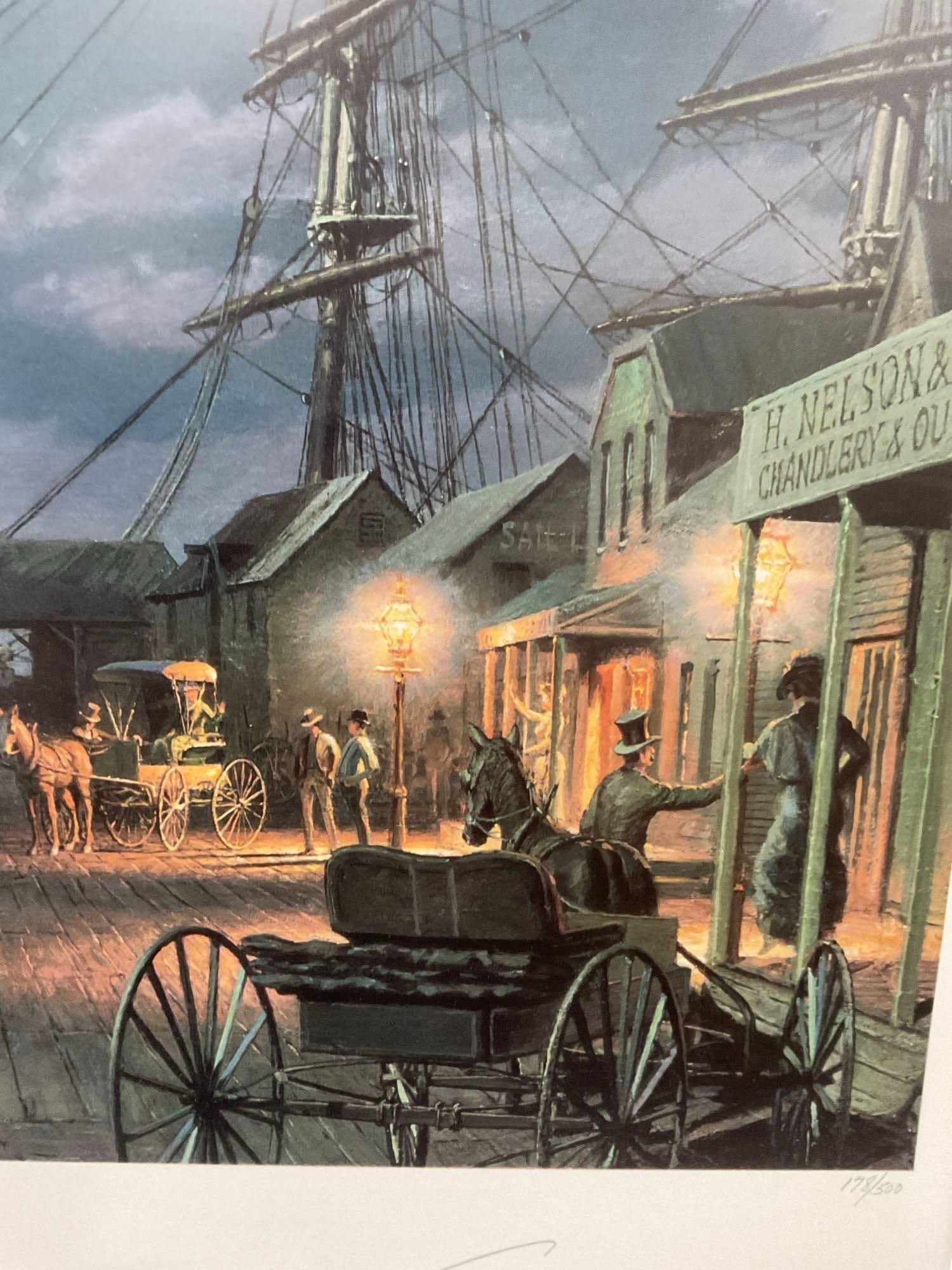 Framed Signed & #d 178/500 Seattle Mill Street by Moonlight in 1884, by John Stobart, 28x37 inch - 7