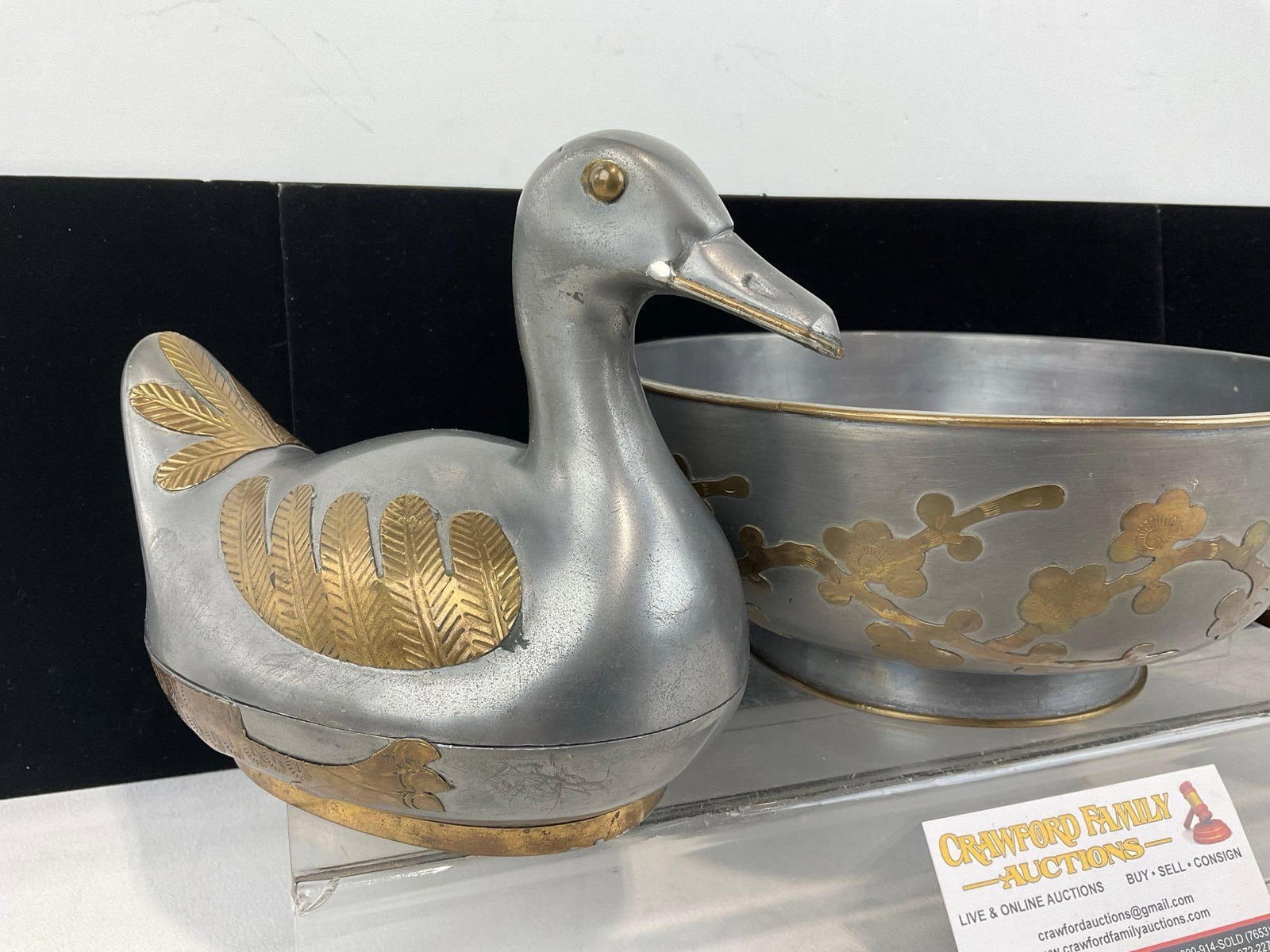 Vintage 1970s Hong Kong Pewter/Brass Duck Trinket Boxes, & 8 inch bowl - 2