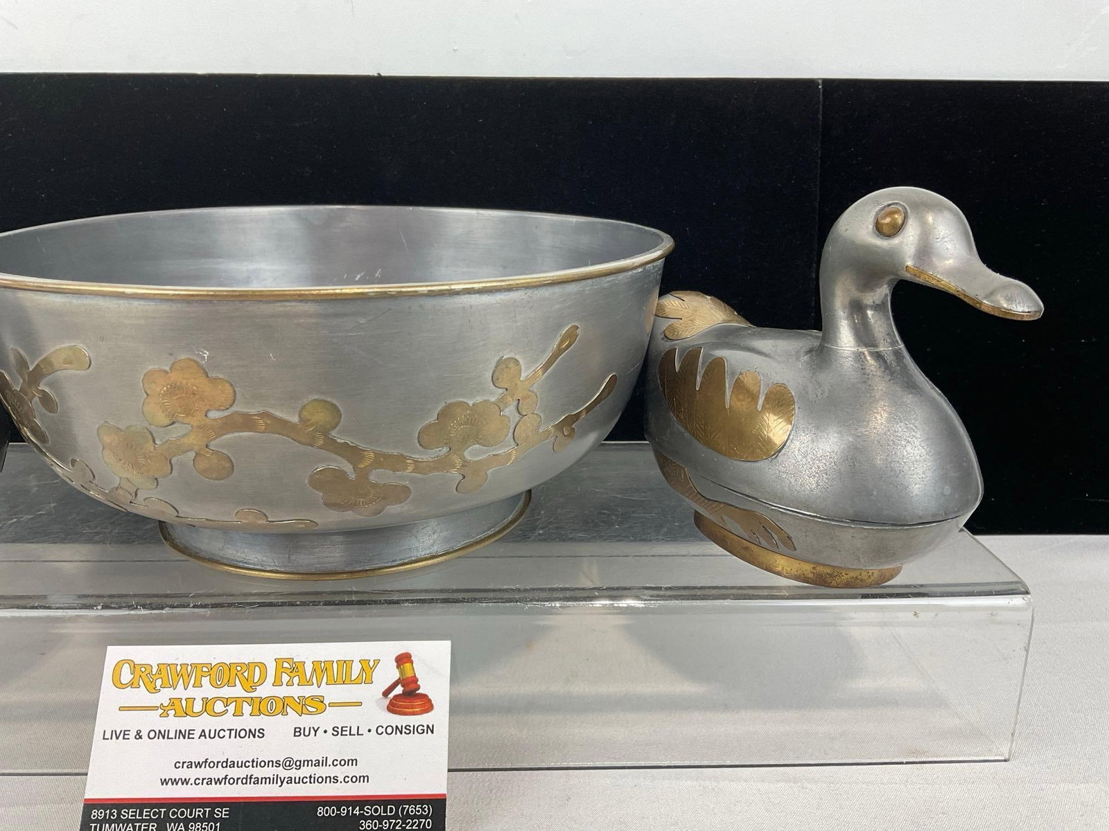 Vintage 1970s Hong Kong Pewter/Brass Duck Trinket Boxes, & 8 inch bowl - 3