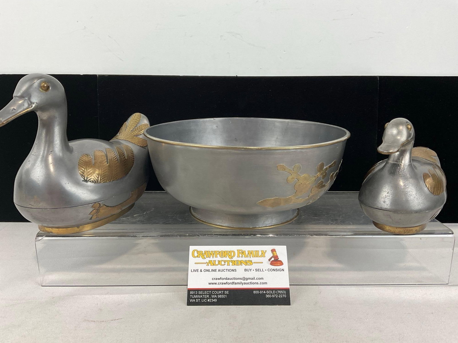 Vintage 1970s Hong Kong Pewter/Brass Duck Trinket Boxes, & 8 inch bowl - 4