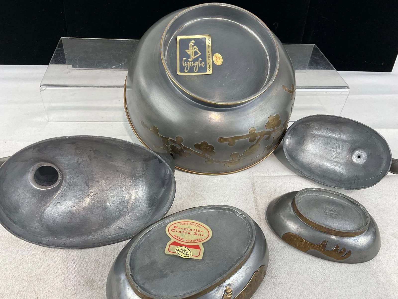 Vintage 1970s Hong Kong Pewter/Brass Duck Trinket Boxes, & 8 inch bowl - 5