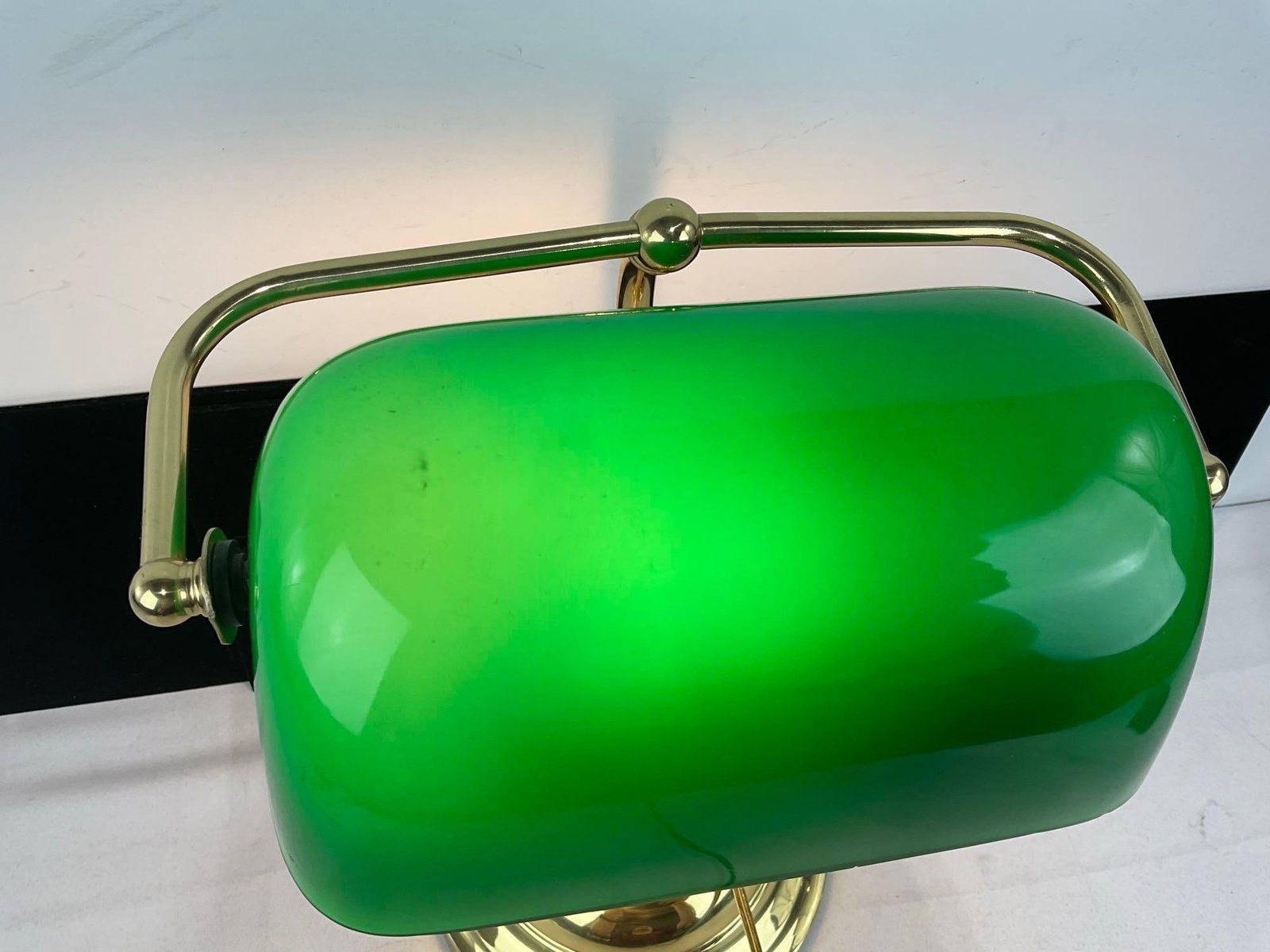 Green Glass Shade Banker Desk Lamp, Brass Base, Tested & working - 2