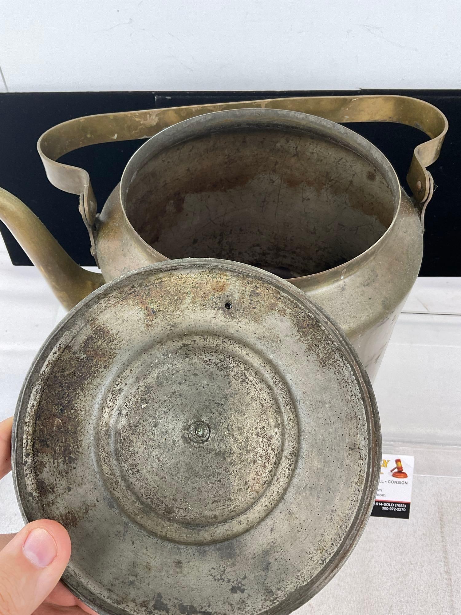 Antique Hand Forged Brass Tea Kettle, 9h x 14w x 9d inches - 4