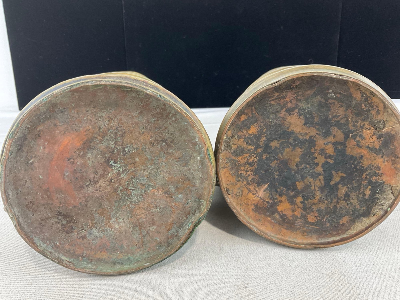 Pair of Traditional Mongolian Milk Tea Pots, Dombo, Hammered Copper & Brass Banded, 13 inches tall - 7