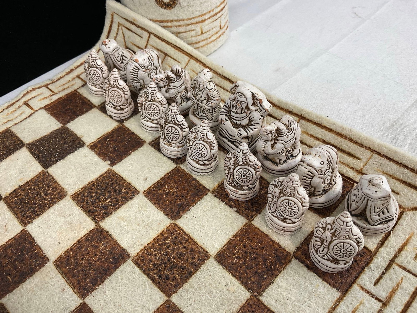 Vintage & Very Unique Handcrafted Mongolian Felt Chess Set, Full set of Baked Clay Chess Pieces - 4