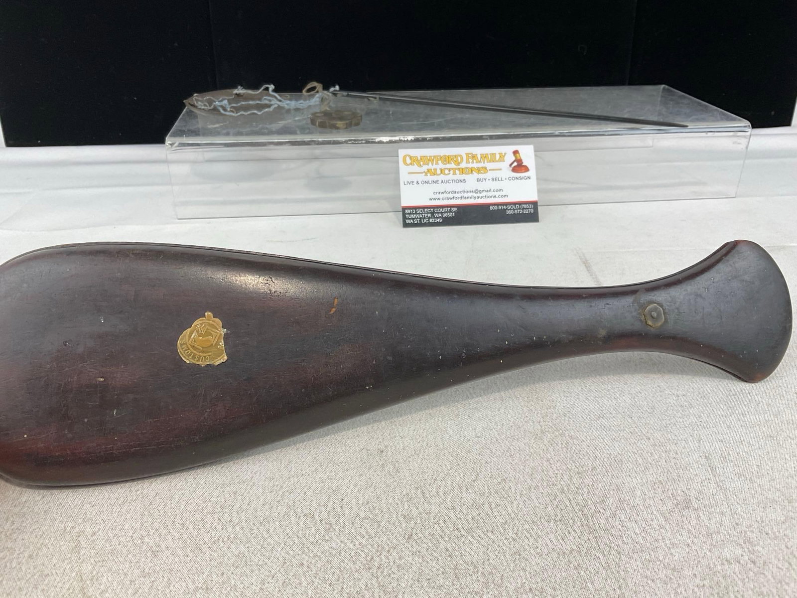 Chinese 19th Century Opium Scale Set, Paddle shape case, Metal pan & weight, Wood balance rod - 3