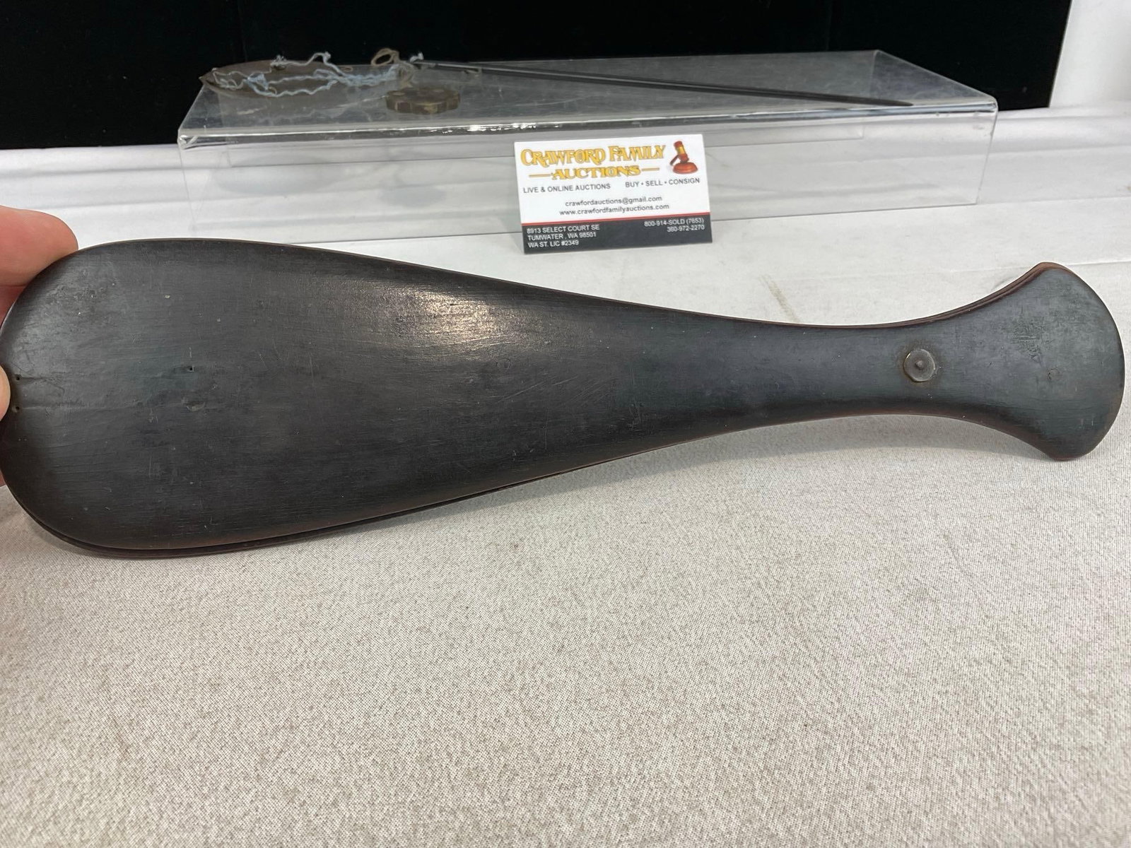 Chinese 19th Century Opium Scale Set, Paddle shape case, Metal pan & weight, Wood balance rod - 4