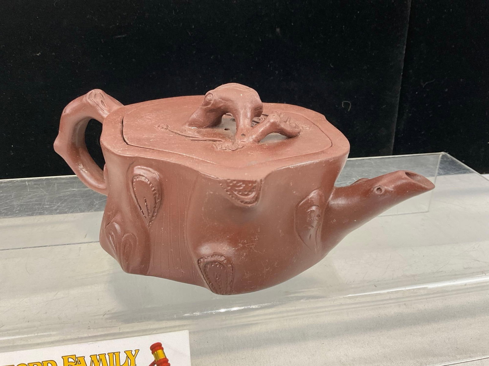 Vintage Chinese Red Clay Teapot & 3 Cups & 3 saucers, Yixing Zisha, Tree Trunk & Branch design w/... - 5