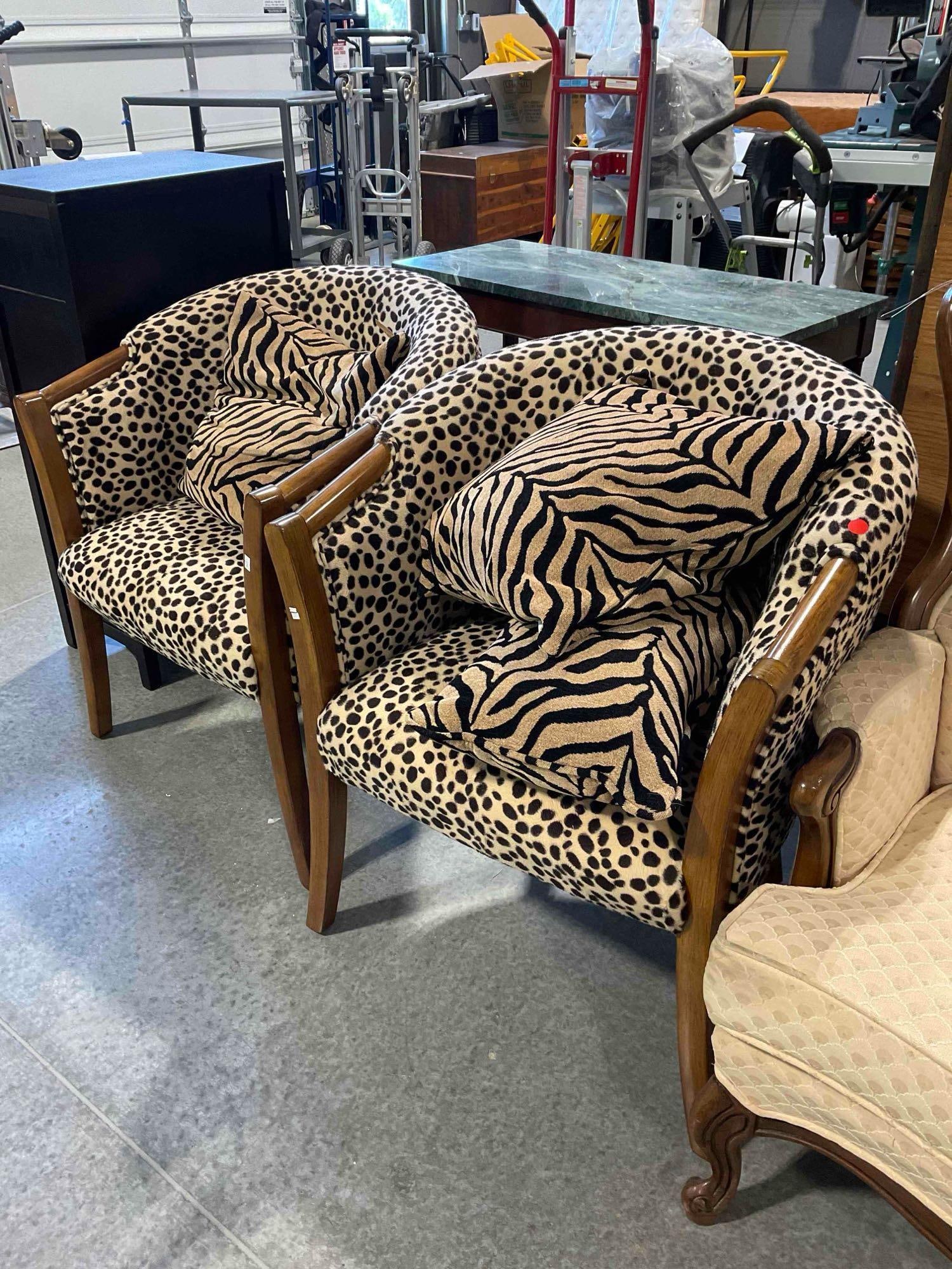 Pair of Modern Fun Accent Chairs w/ Animal Print Upholstery. Good Condition. See pics. - 2