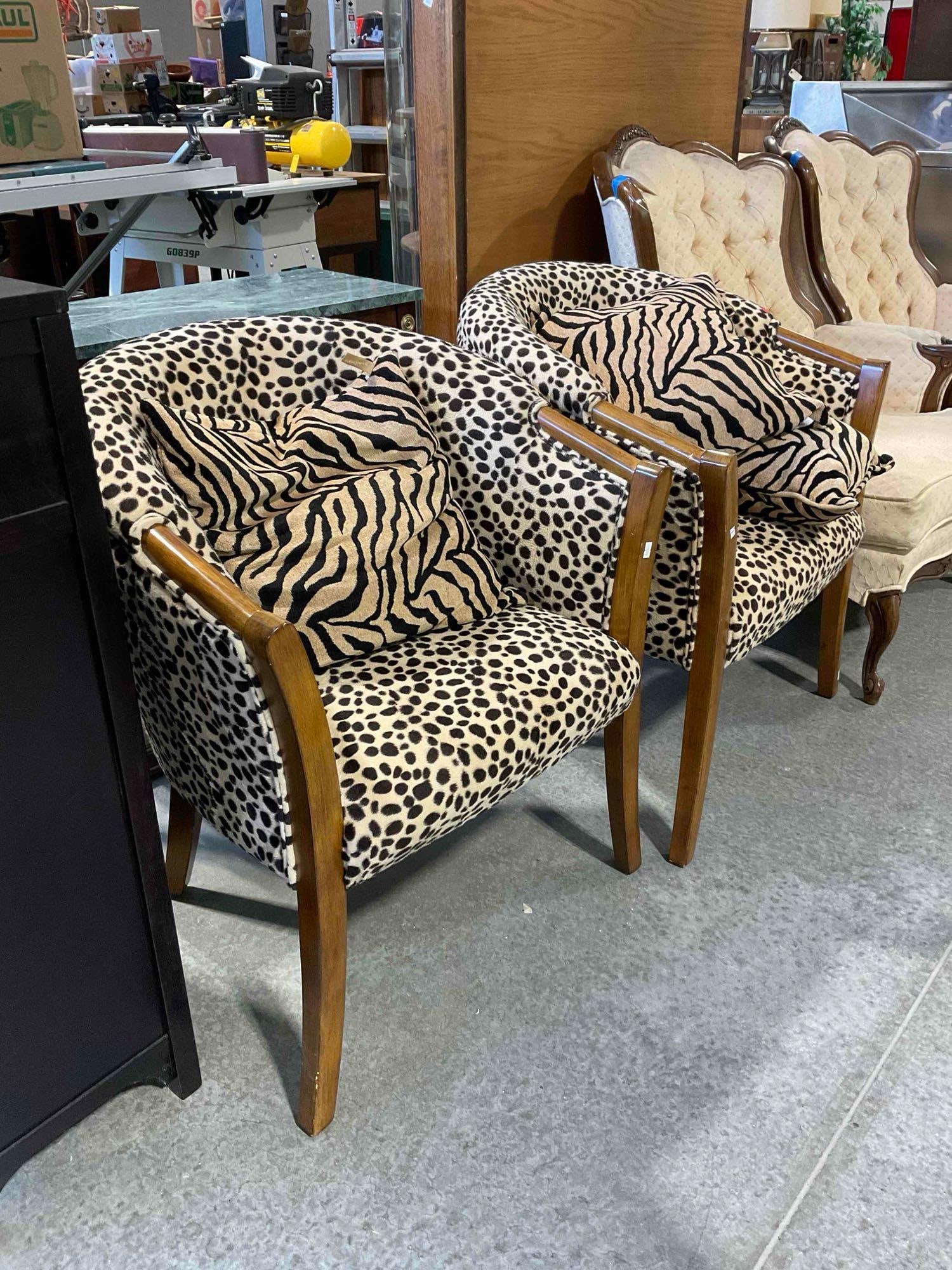 Pair of Modern Fun Accent Chairs w/ Animal Print Upholstery. Good Condition. See pics. - 3