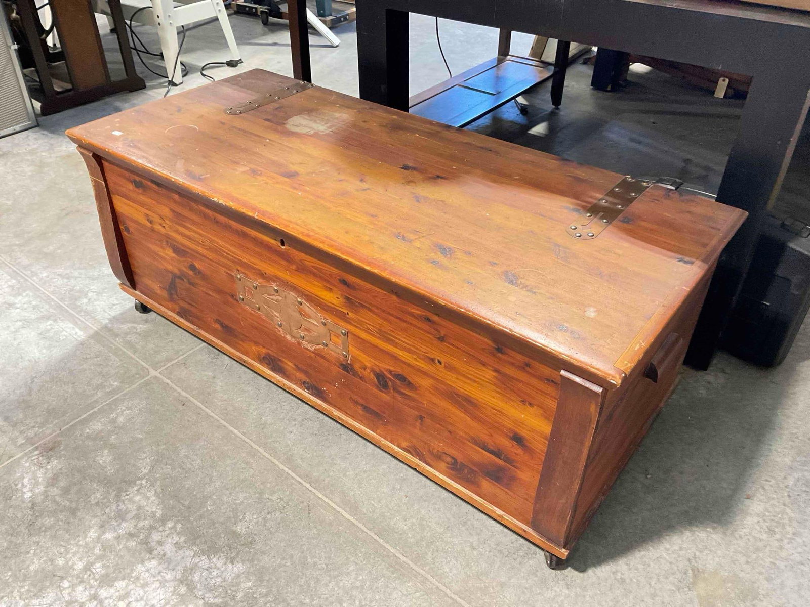Vintage Cedar Wood Blanket Chest w/ Copper Details. Fair Condition. Measures 50" x 21" x 18" - 2