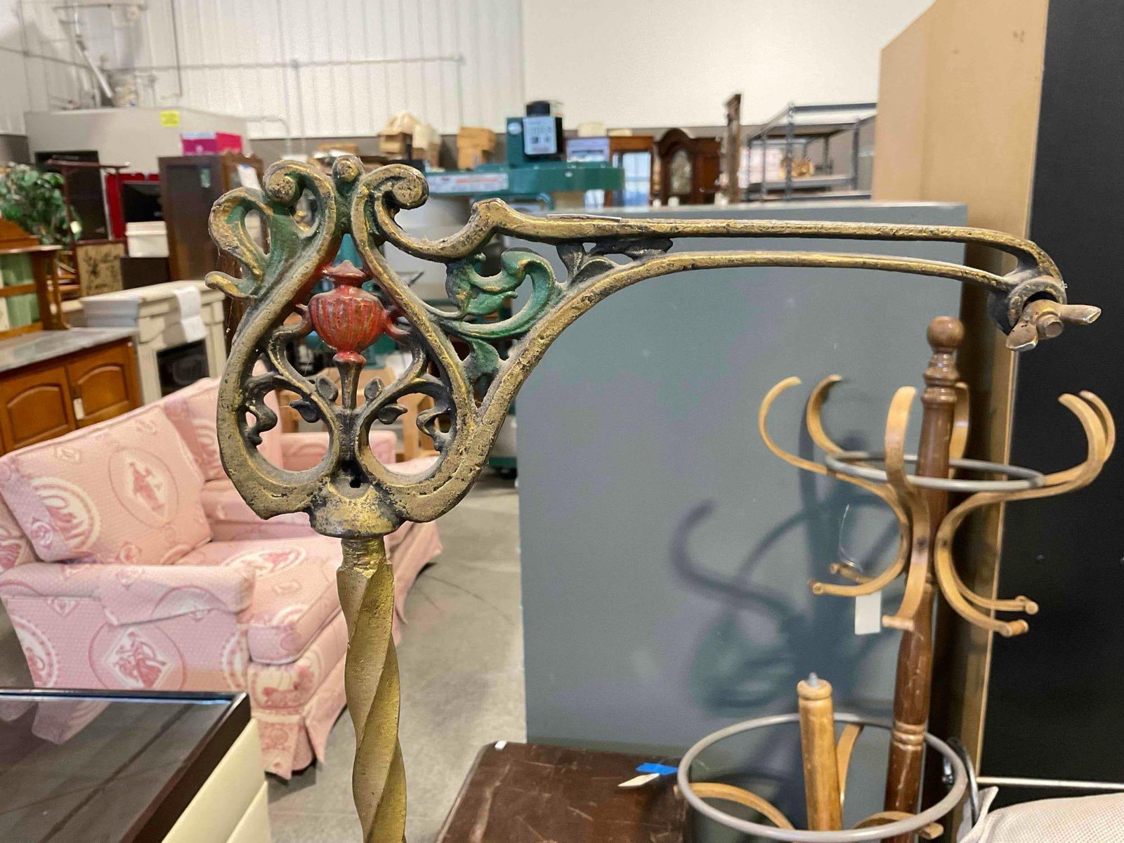 Antique Art Nouveau Style Brass Metal Floor Lamp Stand w/ No Light. As Is Condition. See pics. - 2