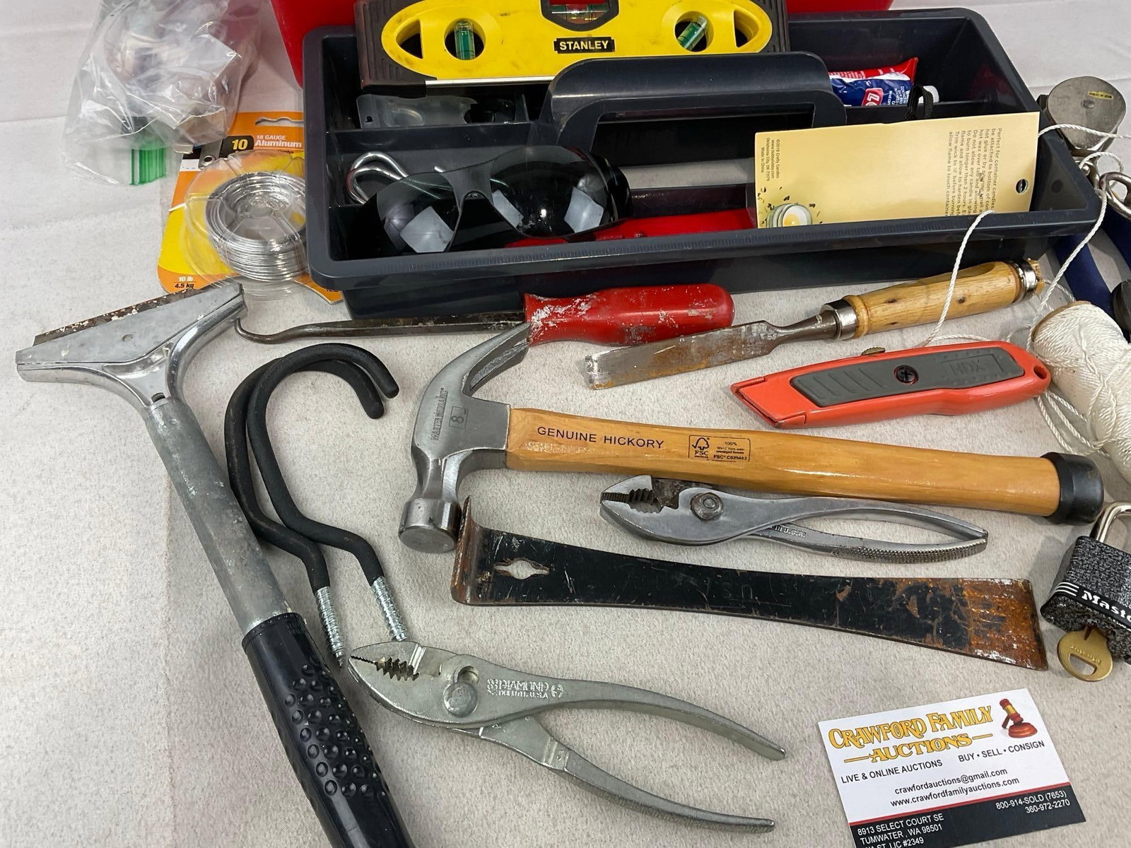Keter Toolbox w/included Tools, Knives, mini level, Hammer, Pliers & more - 2