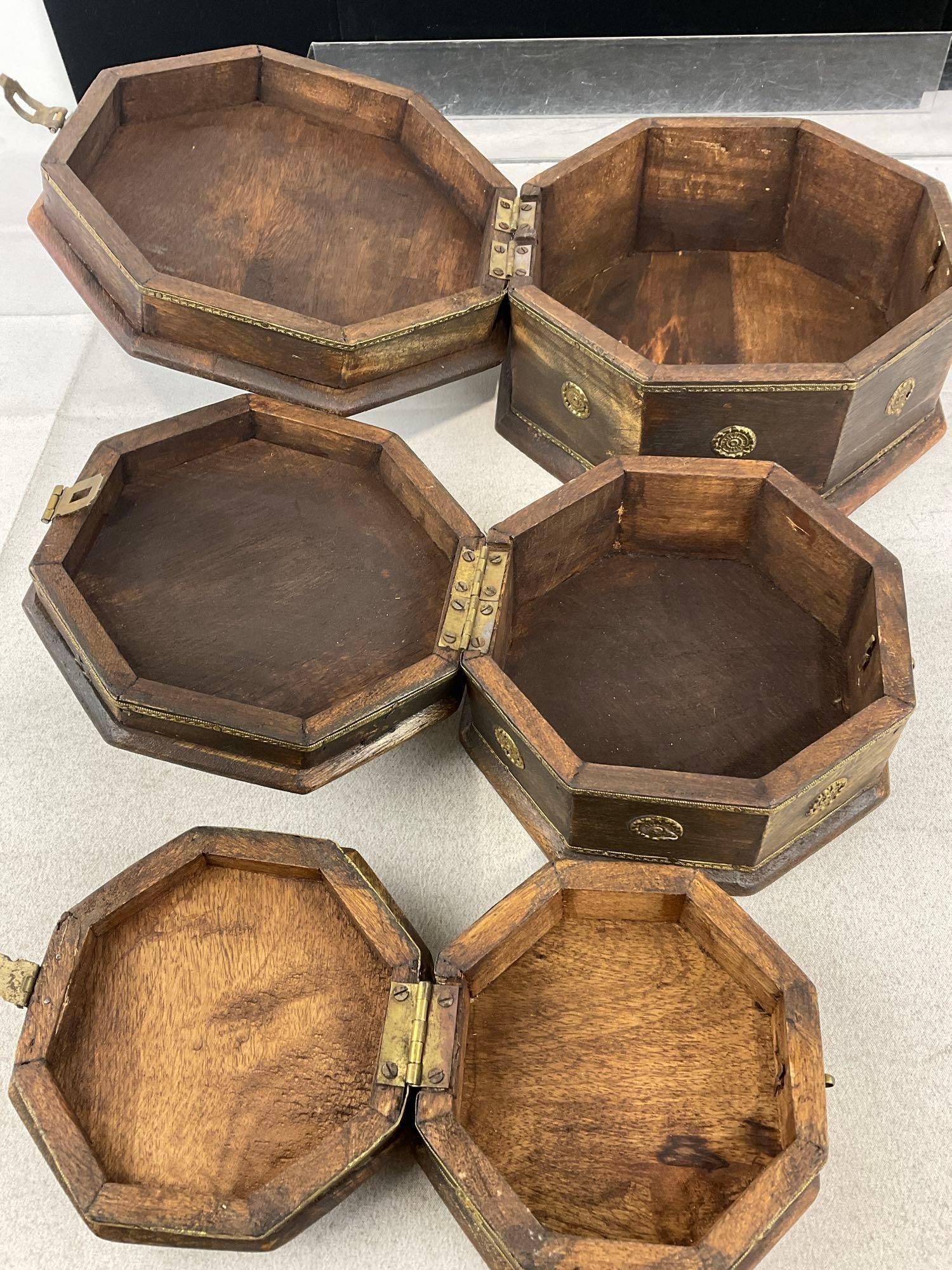Set of Three Brass Ornamented Latching Octagonal Nesting Boxes, w/Medallion Accents - 5