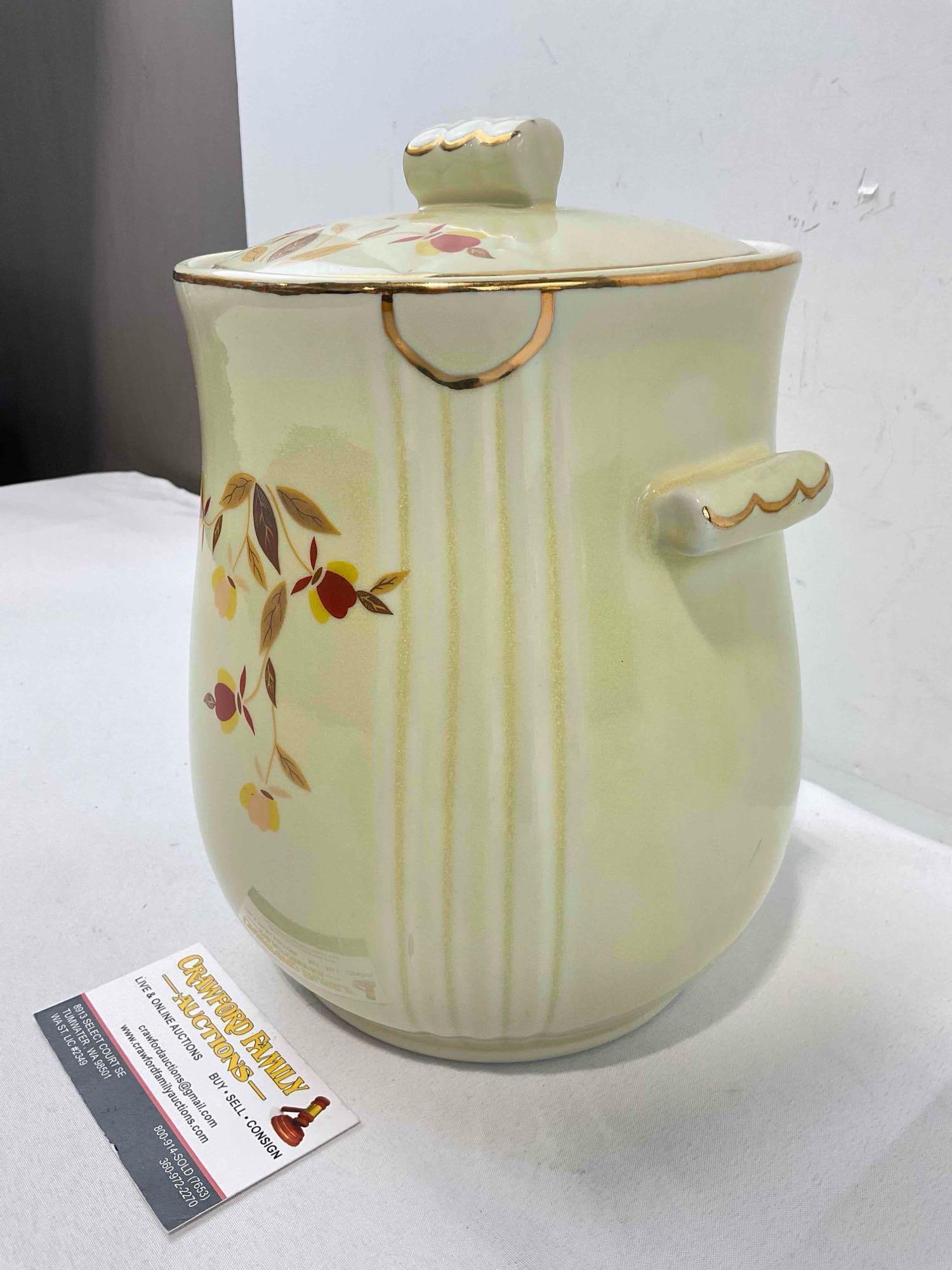 Vintage Hall China? Ceramic Lidded Cookie Jar w/ Autumn Leaf Pattern. Good Condition. See pics. - 2