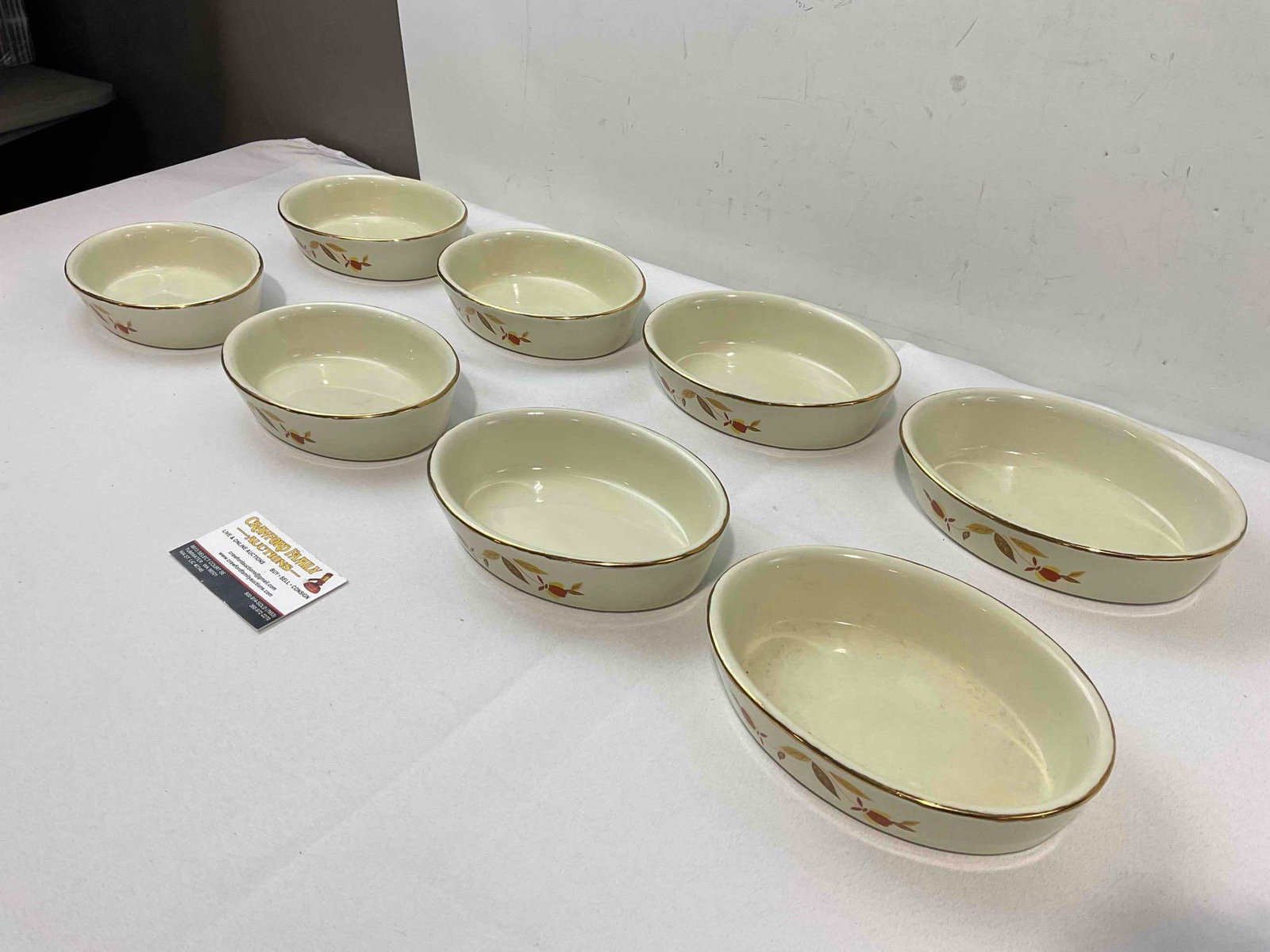 8 pcs Vintage Hall China Ceramic Oval Casserole Dishes w/ Autumn Leaf Pattern. See pics. - 2