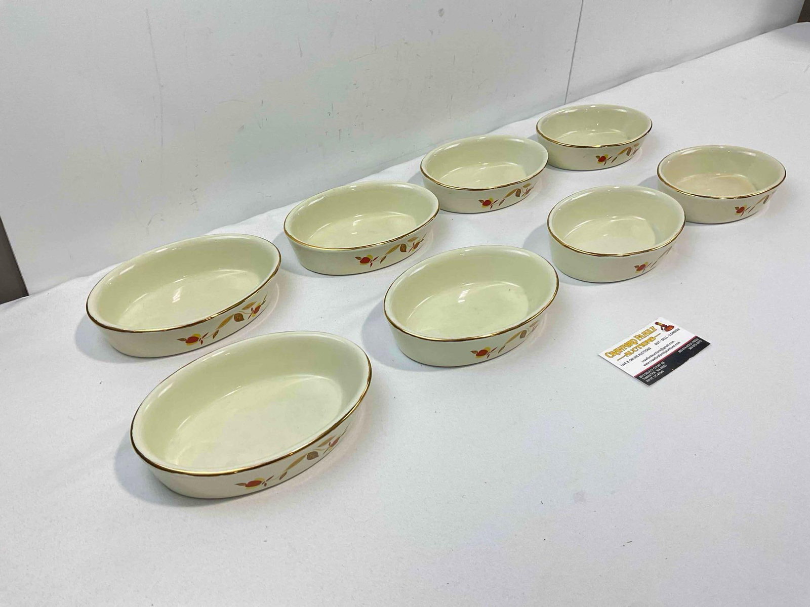 8 pcs Vintage Hall China Ceramic Oval Casserole Dishes w/ Autumn Leaf Pattern. See pics. - 3