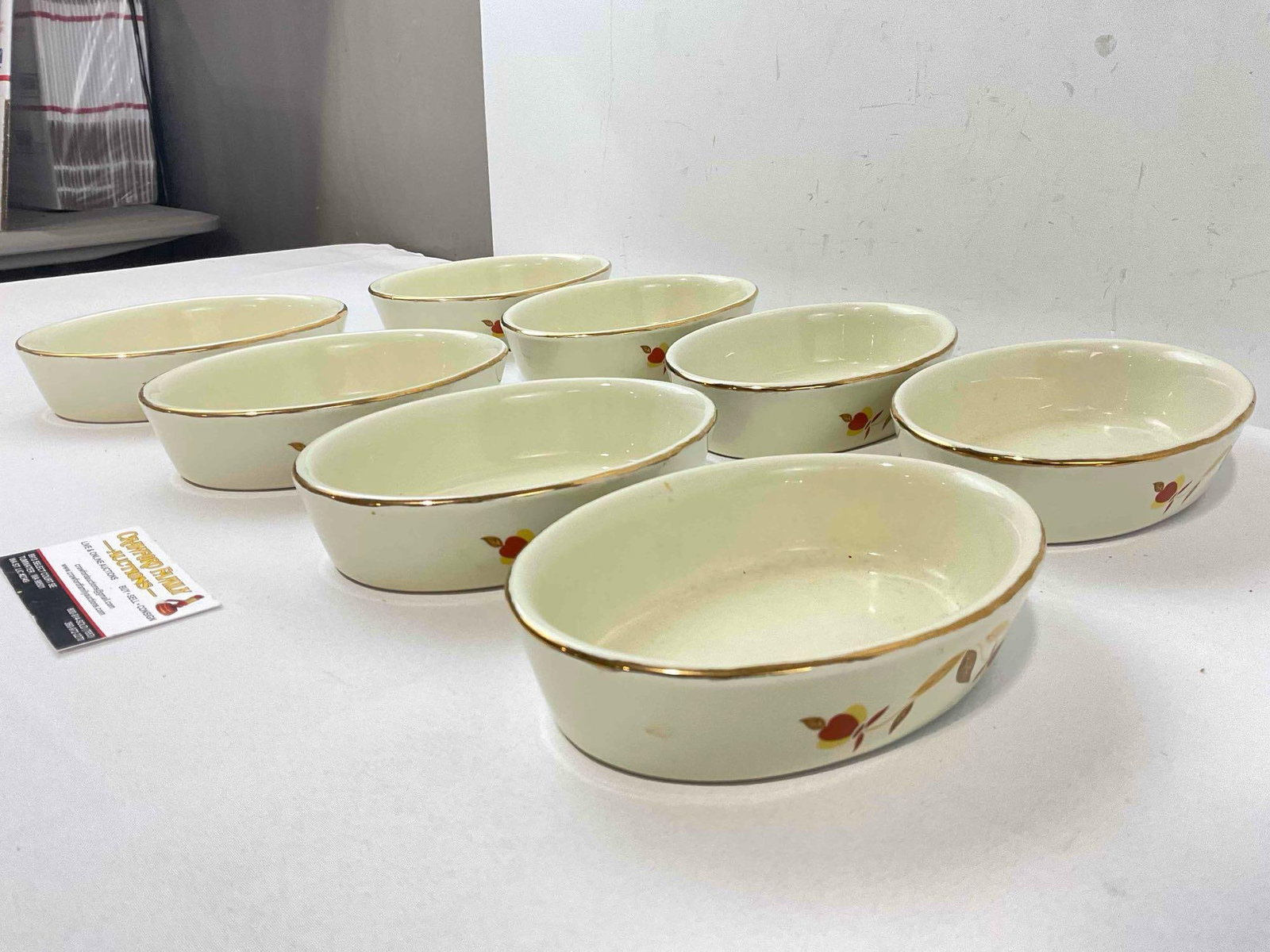 8 pcs Vintage Hall China Ceramic Oval Casserole Dishes w/ Autumn Leaf Pattern. See pics. - 4