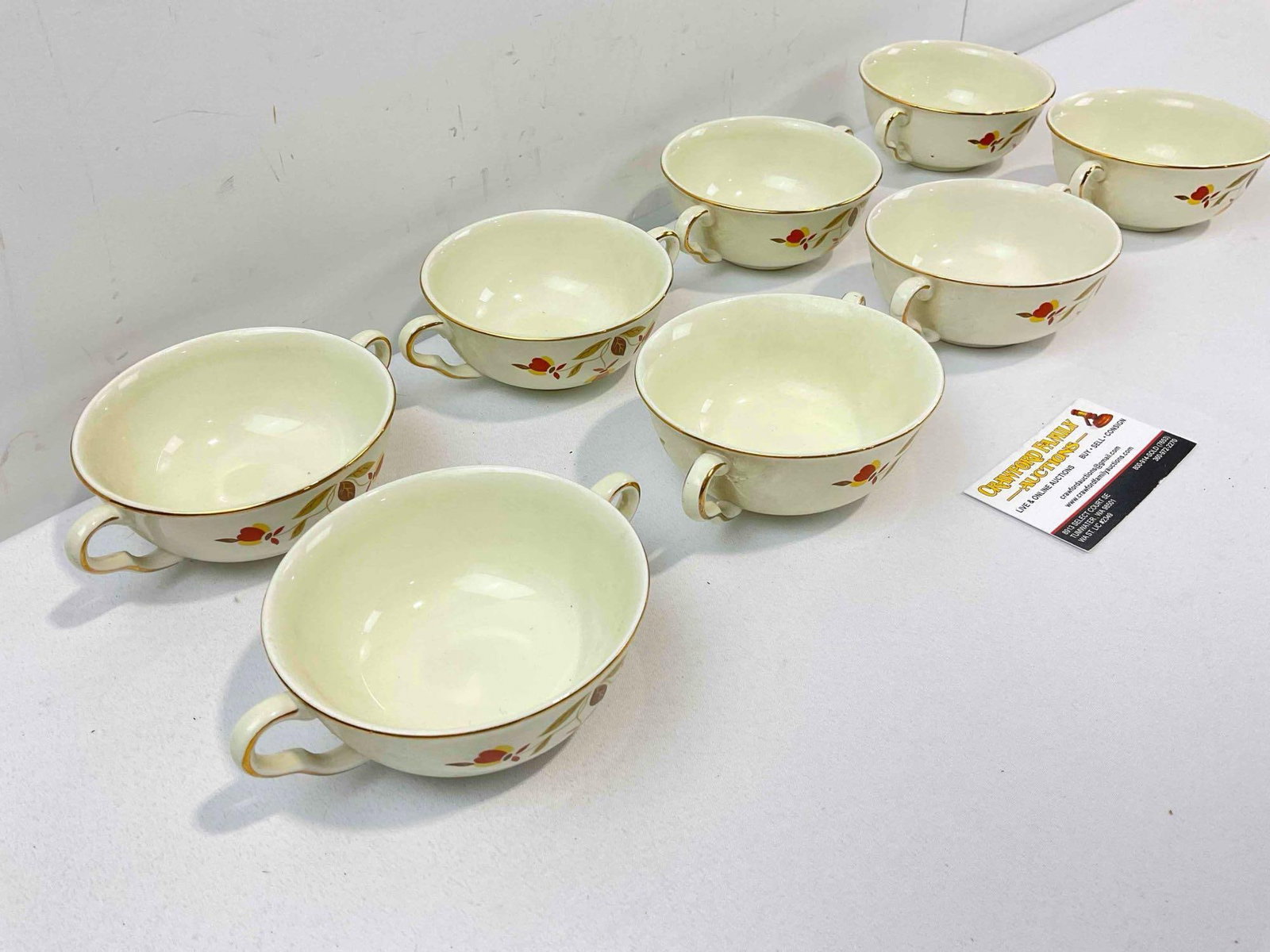 8 pcs Vintage Hall China Ceramic Double Handled Soup Bowls in Autumn Leaf Pattern. See pics. - 3