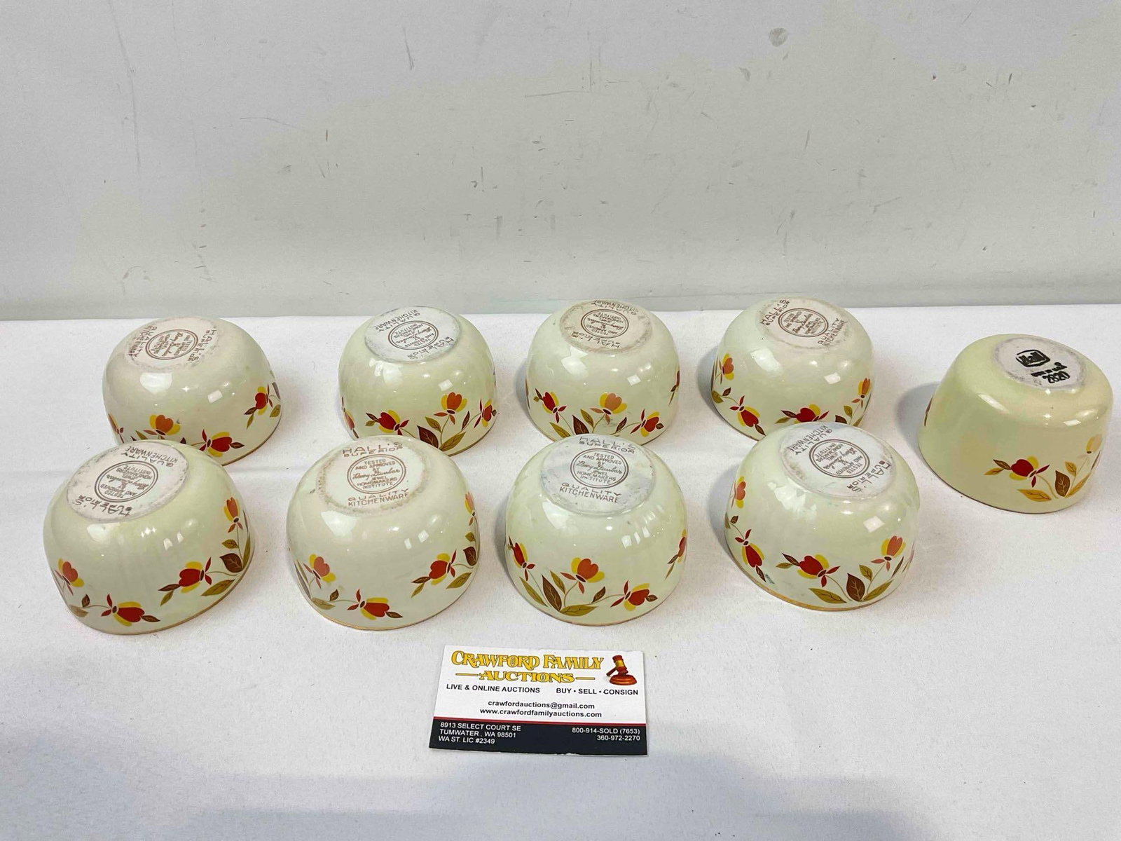 9 pcs Vintage Hall China Ceramic Custard Bowls in Autumn Leaf Pattern. Good Condition. See pics. - 5