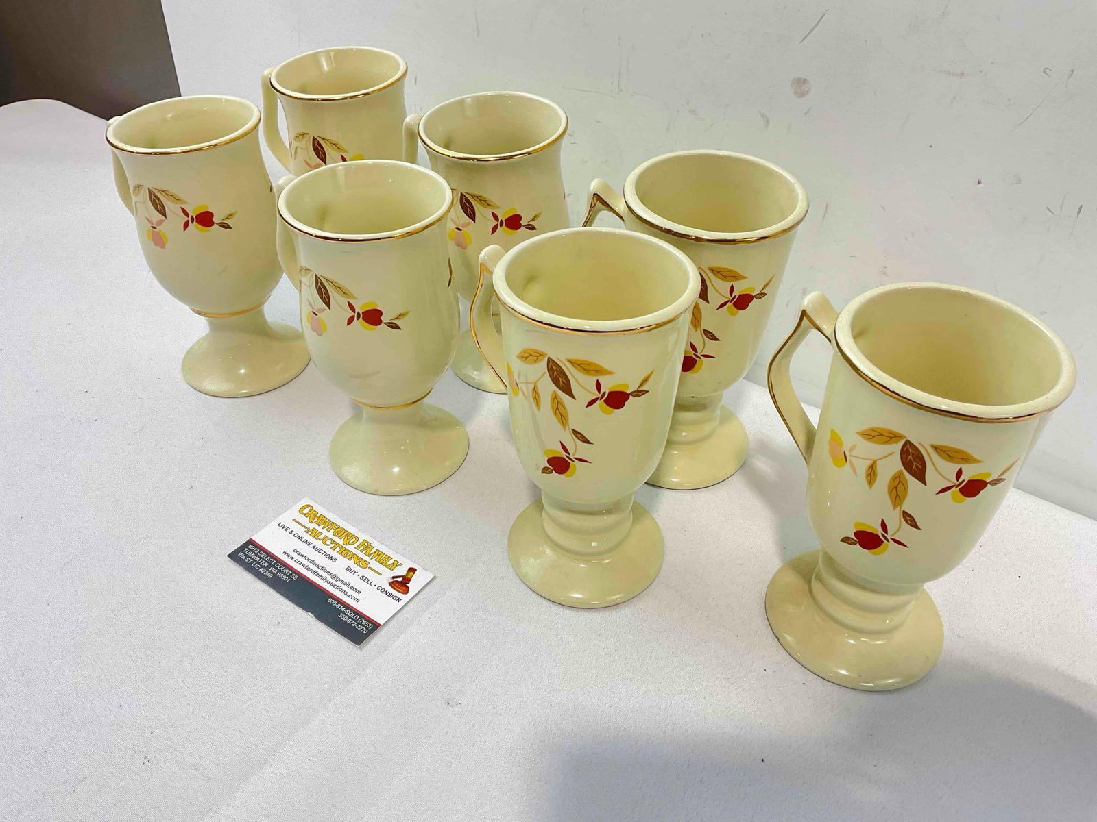 7 pcs Vintage Hall China Ceramic Irish Coffee Mugs w/ Autumn Leaves Pattern. Good Condition. - 2