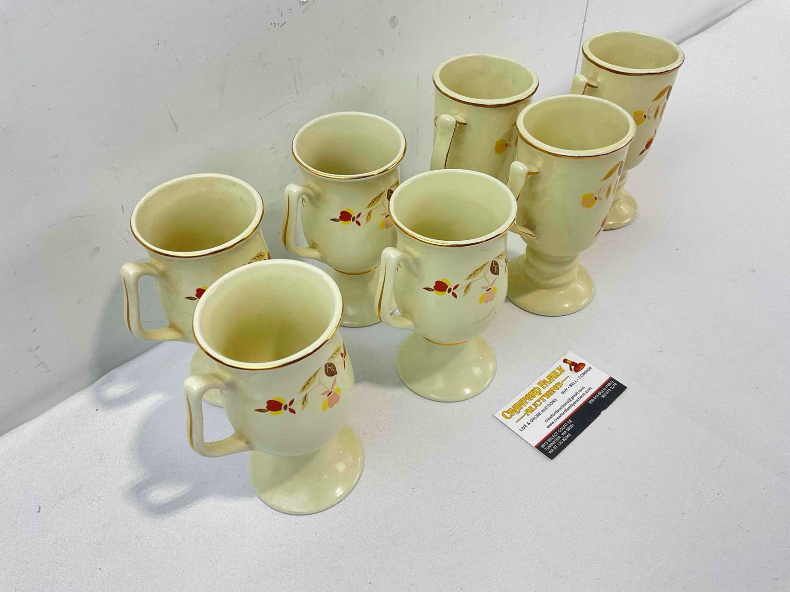 7 pcs Vintage Hall China Ceramic Irish Coffee Mugs w/ Autumn Leaves Pattern. Good Condition. - 3
