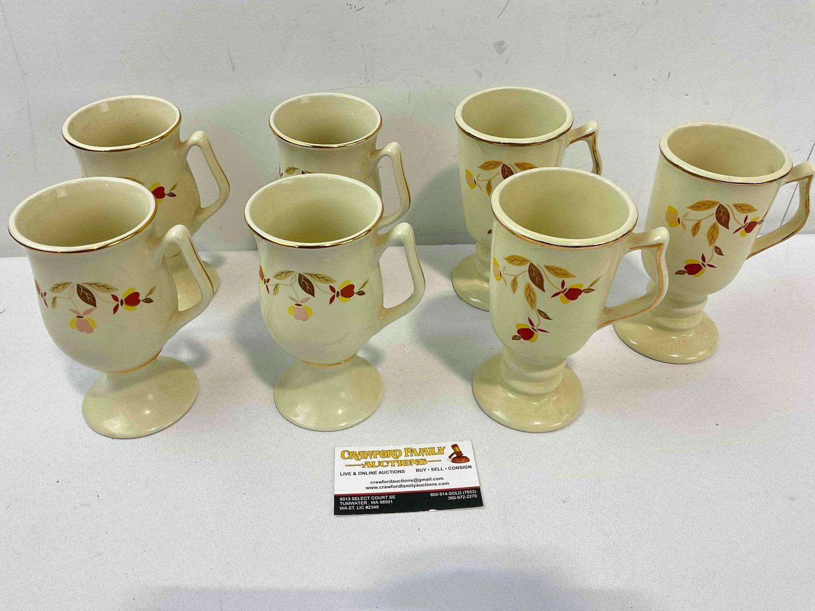 7 pcs Vintage Hall China Ceramic Irish Coffee Mugs w/ Autumn Leaves Pattern. Good Condition. - 5