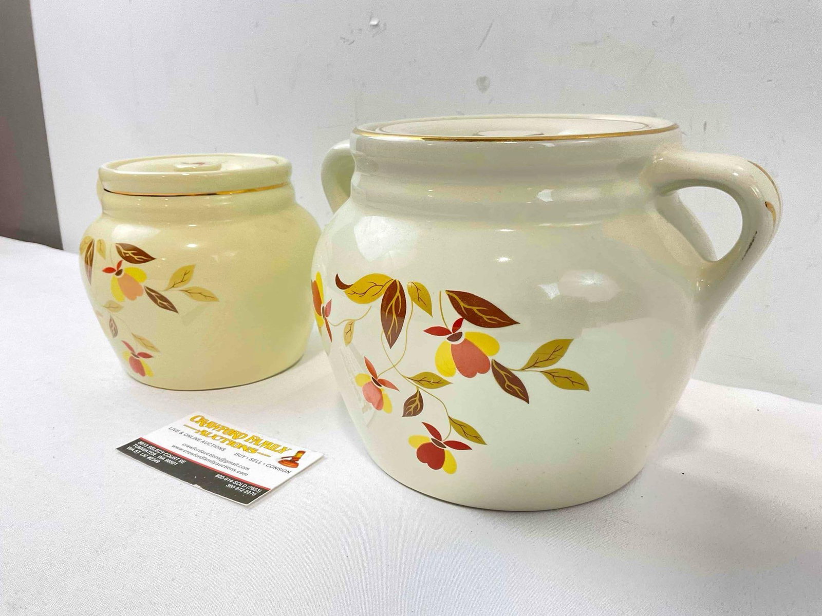 2 pcs Vintage Hall China Ceramic Cookie Jars in Autumn Leaf Pattern. Good Condition. See pics. - 2