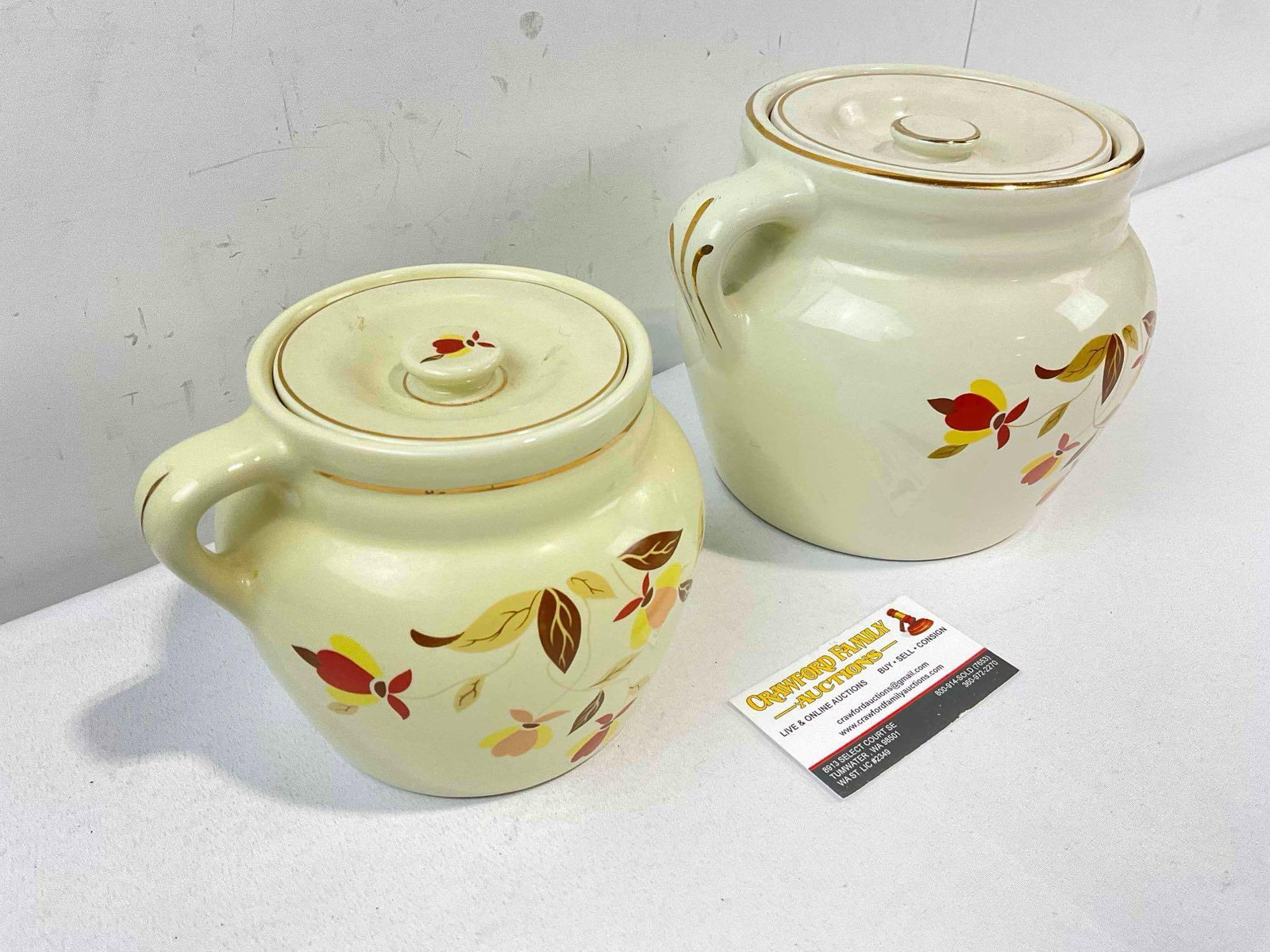 2 pcs Vintage Hall China Ceramic Cookie Jars in Autumn Leaf Pattern. Good Condition. See pics. - 3