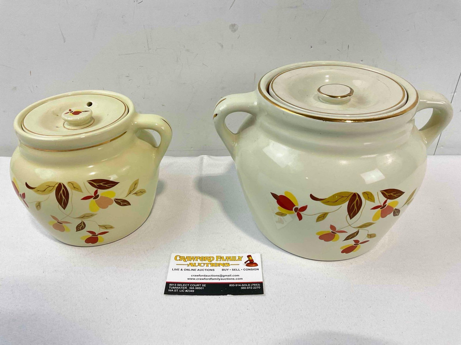 2 pcs Vintage Hall China Ceramic Cookie Jars in Autumn Leaf Pattern. Good Condition. See pics. - 4