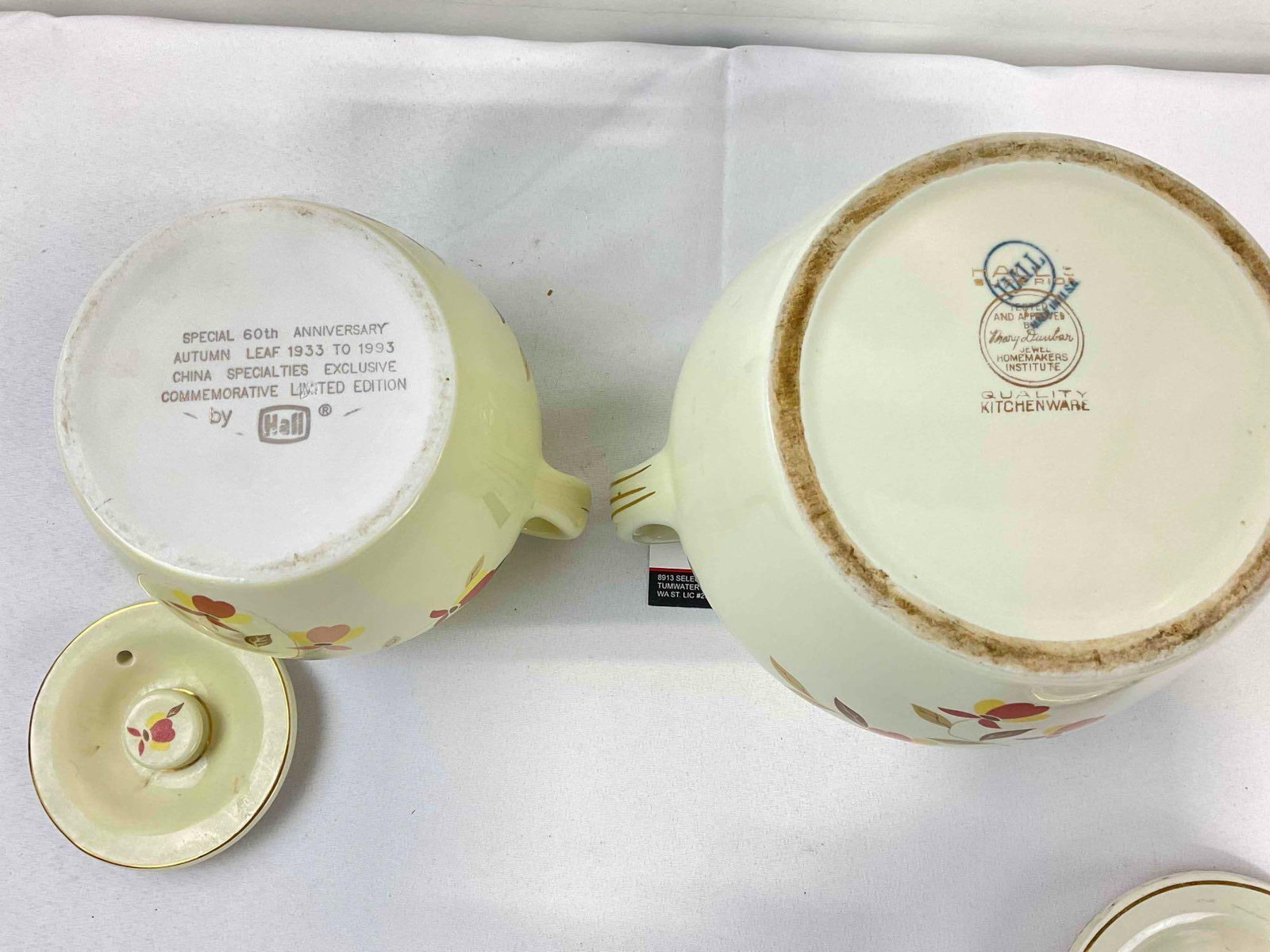 2 pcs Vintage Hall China Ceramic Cookie Jars in Autumn Leaf Pattern. Good Condition. See pics. - 5