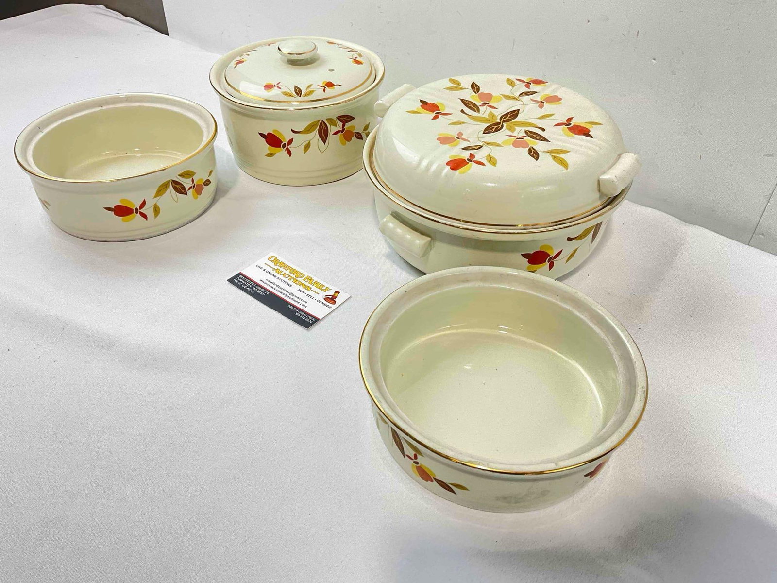 4 pcs Vintage Hall China Ceramic Dish Assortment w/ Autumn Leaf Design. Good Condition. - 3