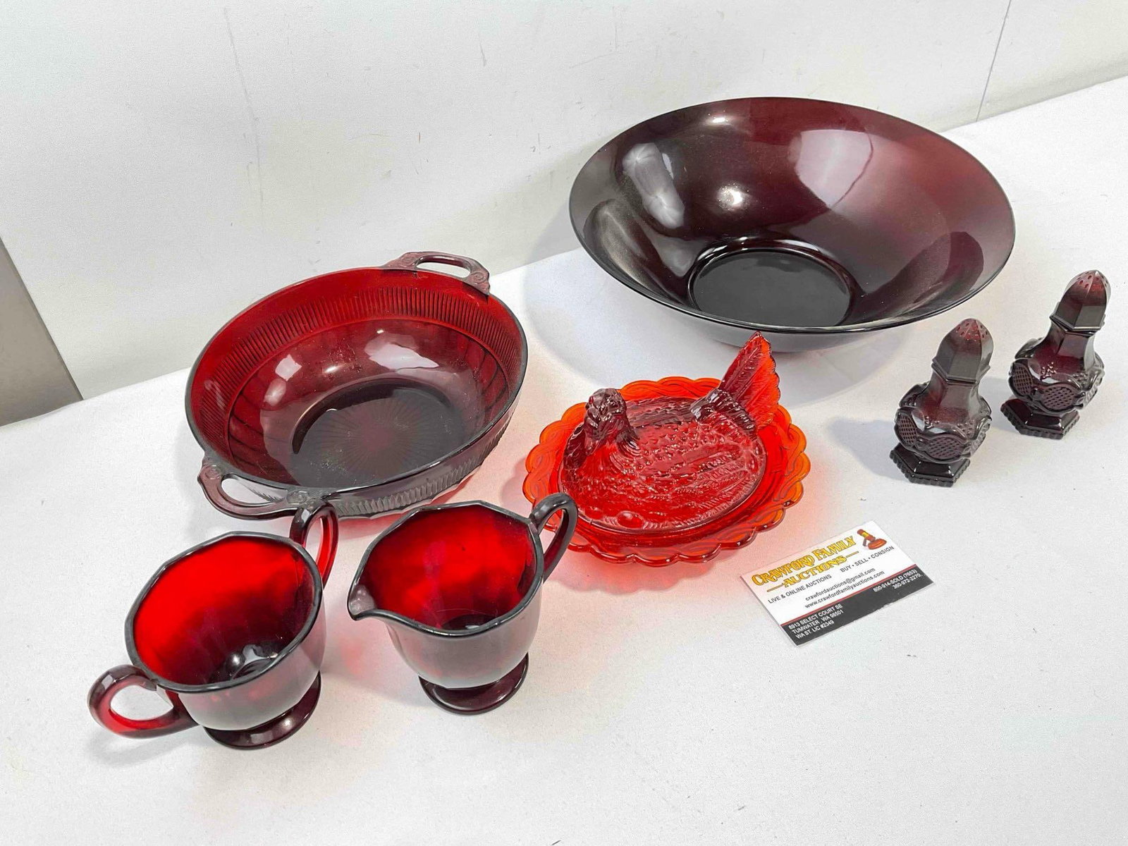 7 pcs Vintage Red Glass Assortment, incl. Lidded Chicken Jar, Creamer & Sugar Bowl & More! - 2